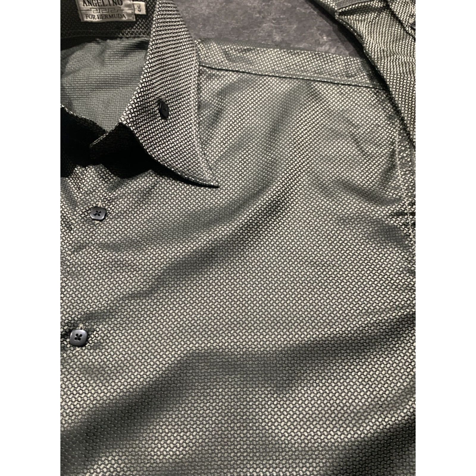Vintage ANGELINO Shirt Bermuda Ornamental Bold Shiny Gold Button-Front Long Sleeve 4XL Polyester Microfiber Gray Men Size US XXL / EU 58 / 5 - 4 Thumbnail