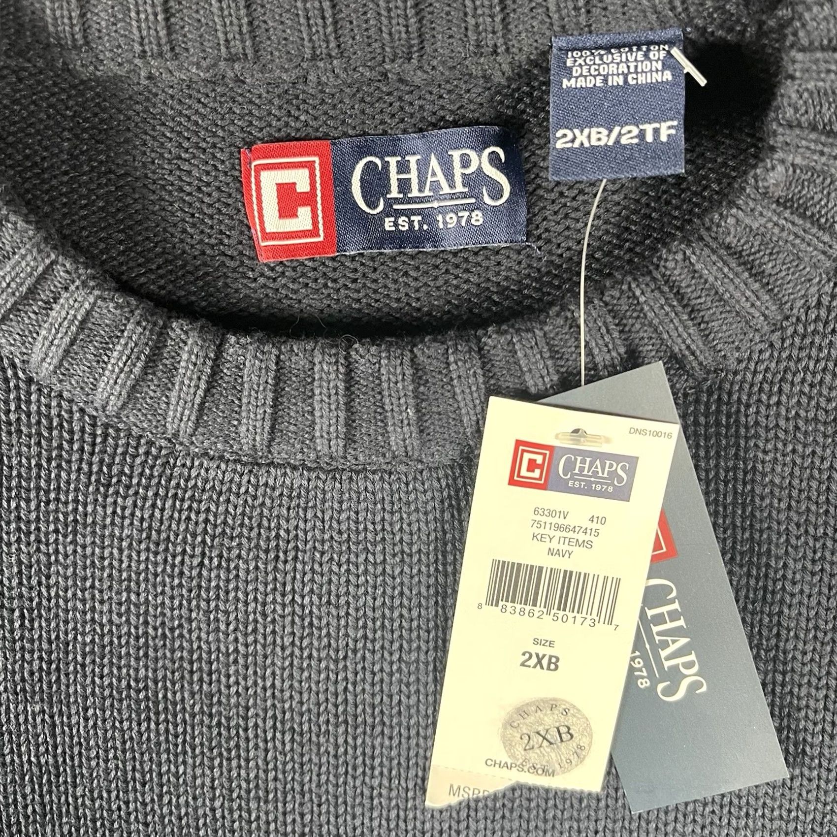 Chaps Chaps Sweater Shirt Knit Round Neck Embroidered Logo Cotton Pullover Adult 2XB Big & Tall Black NWT Men Size US XXL / EU 58 / 5 - 3 Thumbnail