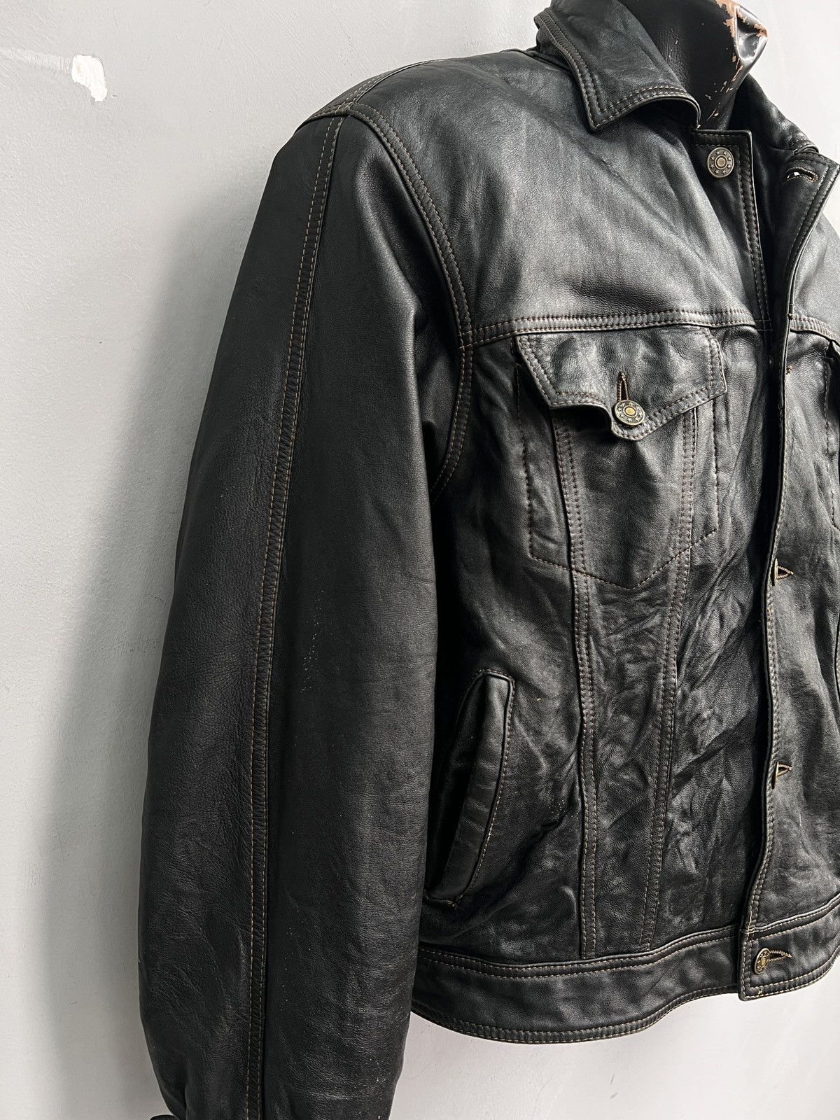14th Addiction Rare diesel style leather boxy fit trucker jacket hype Size US M / EU 48-50 / 2 - 5 Thumbnail