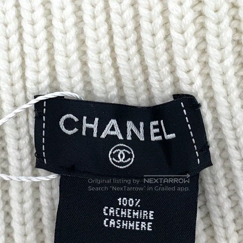 Chanel Chanel White logo letter embroidery cashmere knitted wooll Size ONE SIZE - 6 Thumbnail