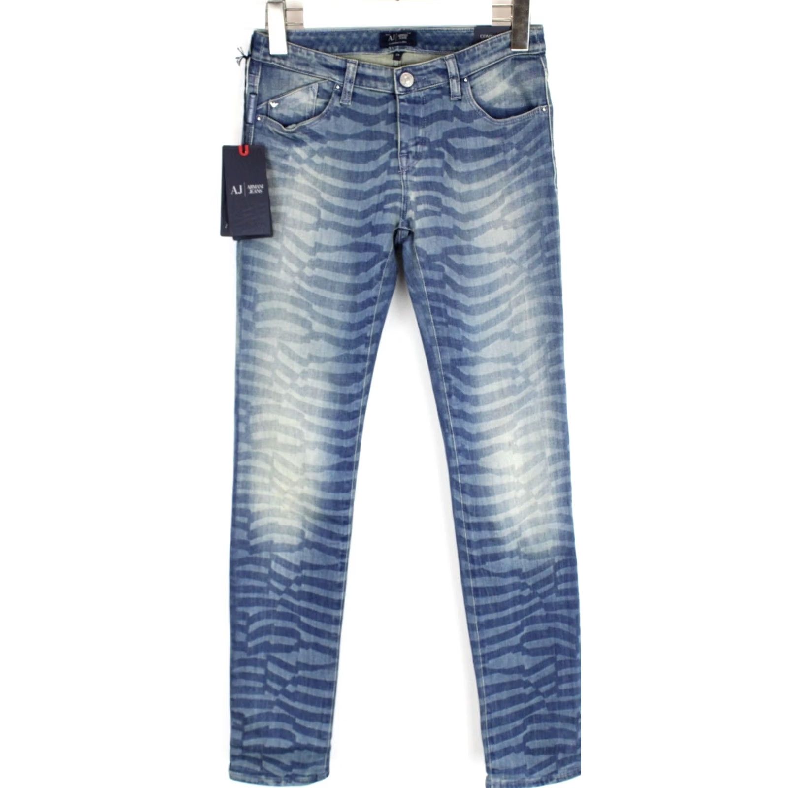 Vintage Armani Jeans Women's Skinny Fit Jeans W24 Zip Fly Patterned Logo Size 42" / US 20 - 2 Thumbnail