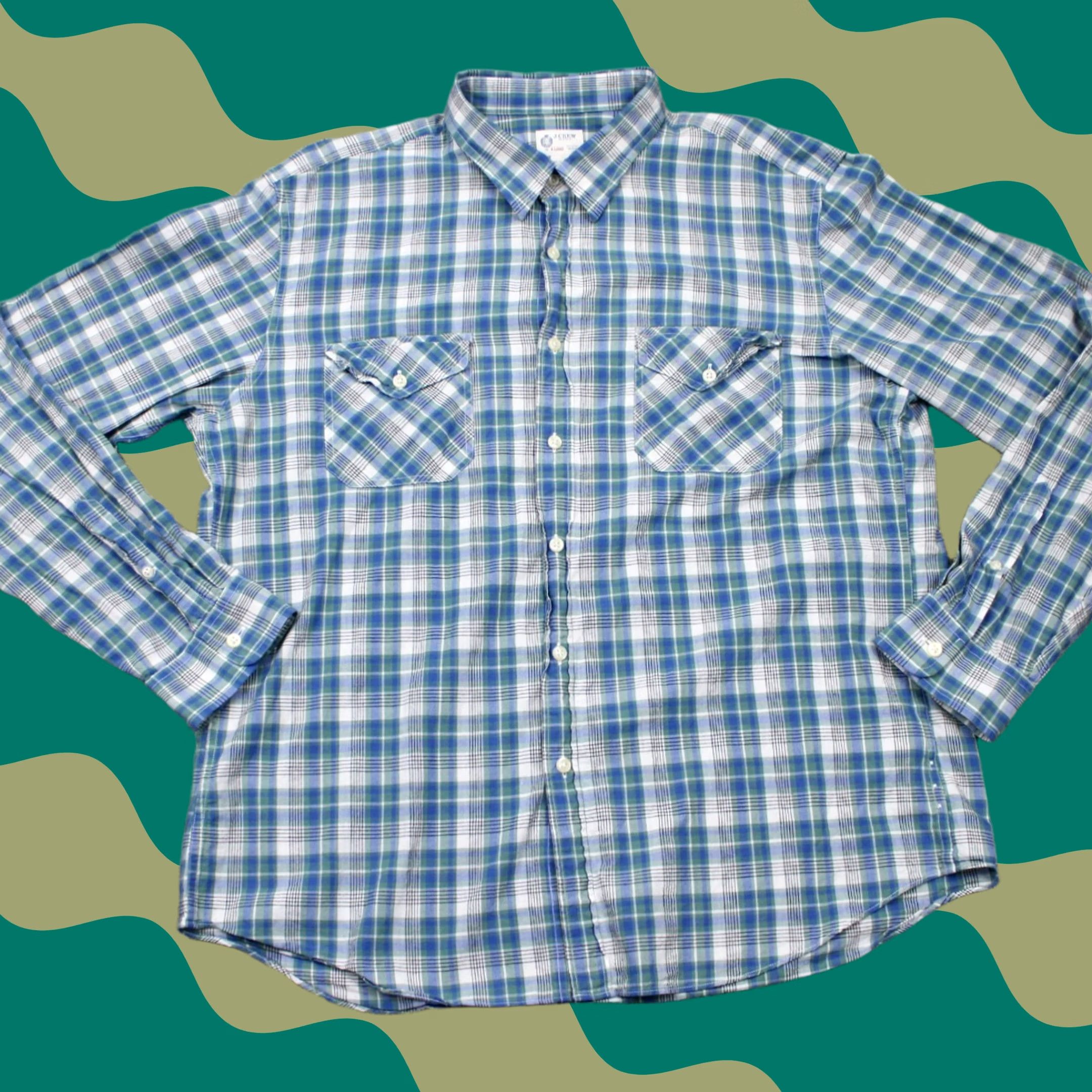 J.Crew J. Crew Shirt Mens XL Green/Blue/White Plaid 100% Cotton Long Sleeve Button Up Size US XL / EU 56 / 4 - 1 Thumbnail
