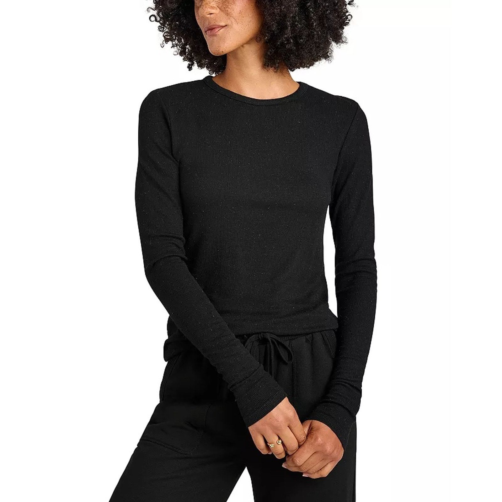 Splendid Women Black Shimmer Knit Long Sleeve Tee Size S
