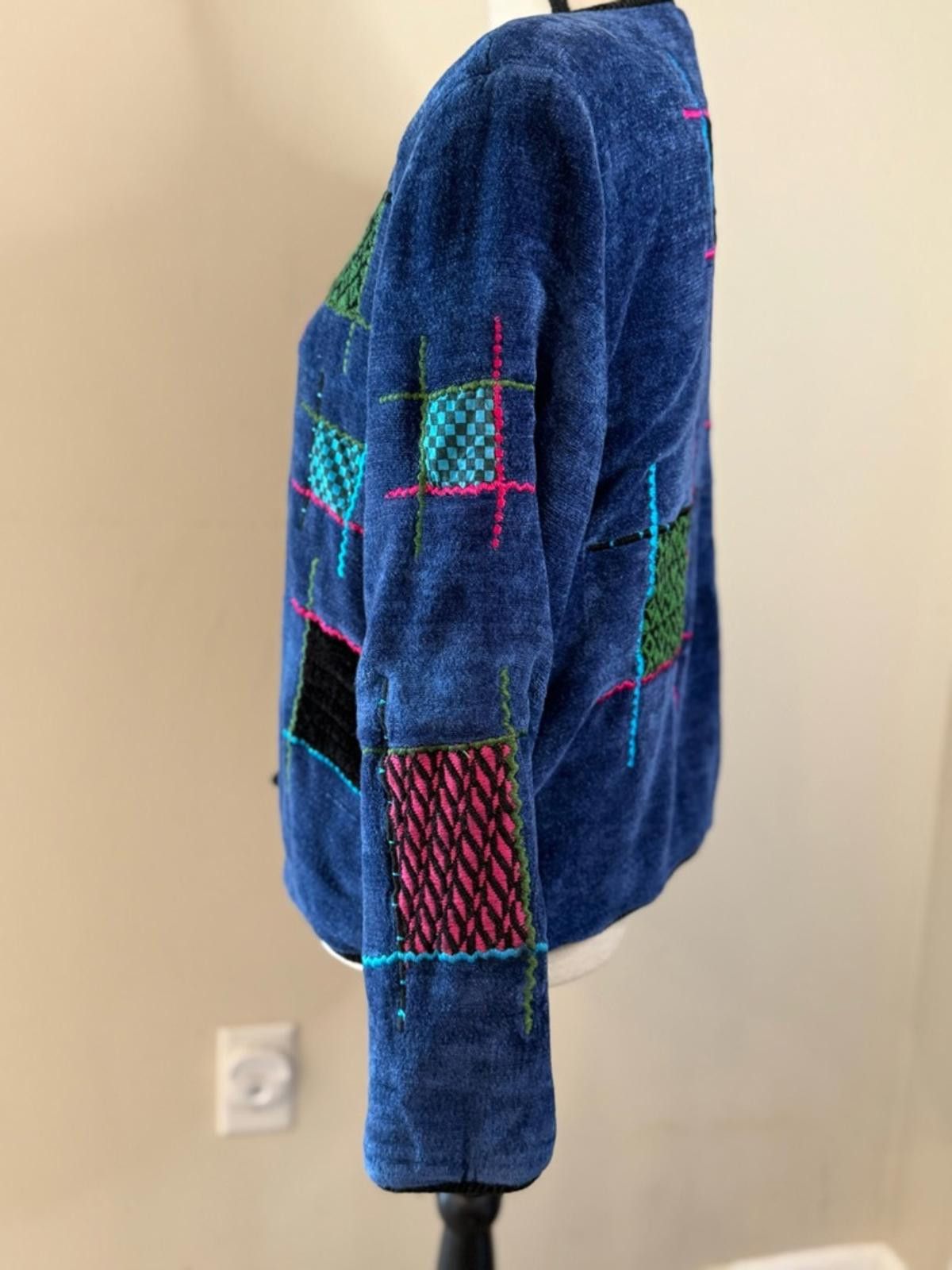 Other Velour plush patchwork cardigan jacket wearable art SZ LG Size L / US 10 / IT 46 - 3 Thumbnail