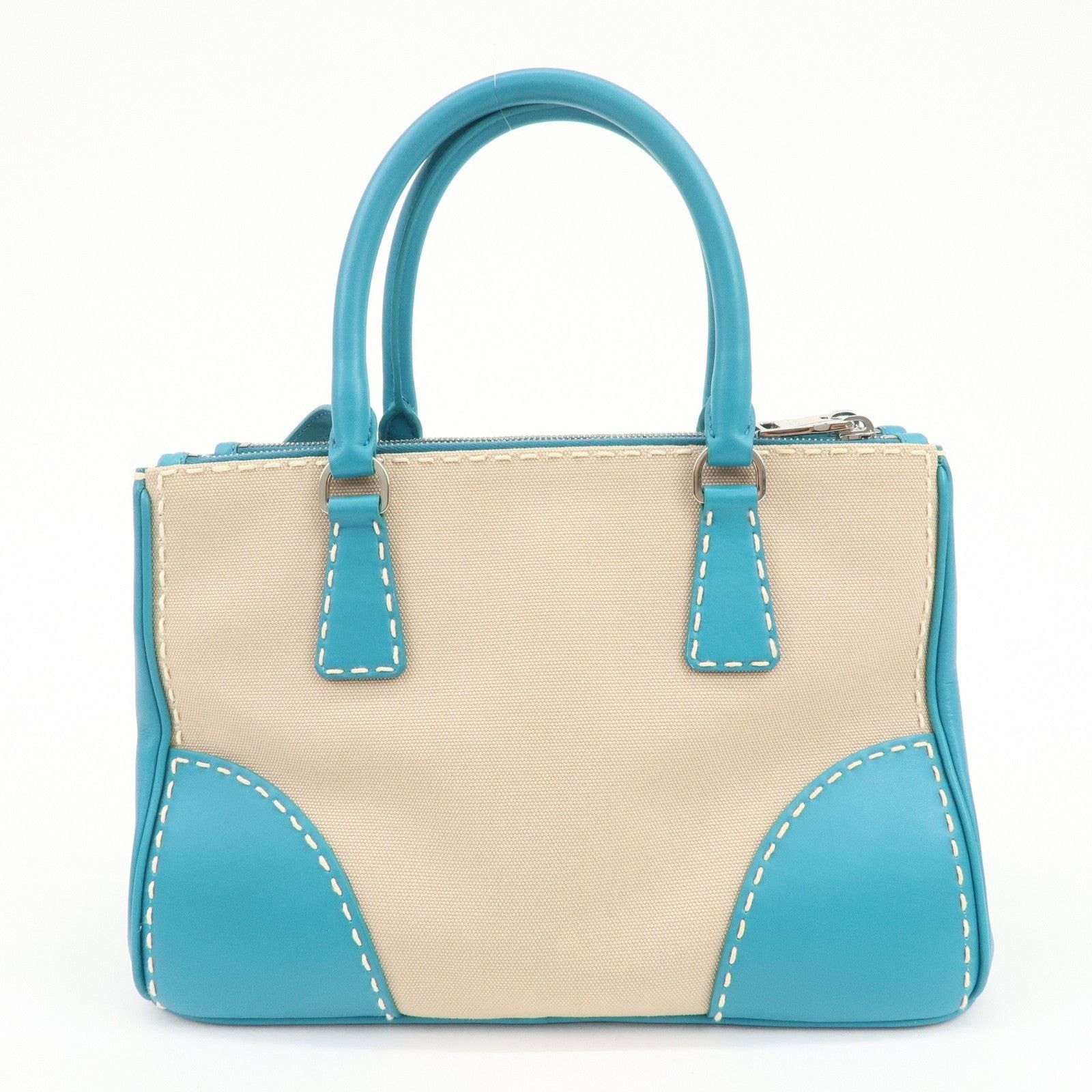 Prada Prada Triangle Logo Canvas Tote Blue Size ONE SIZE - 2 Thumbnail
