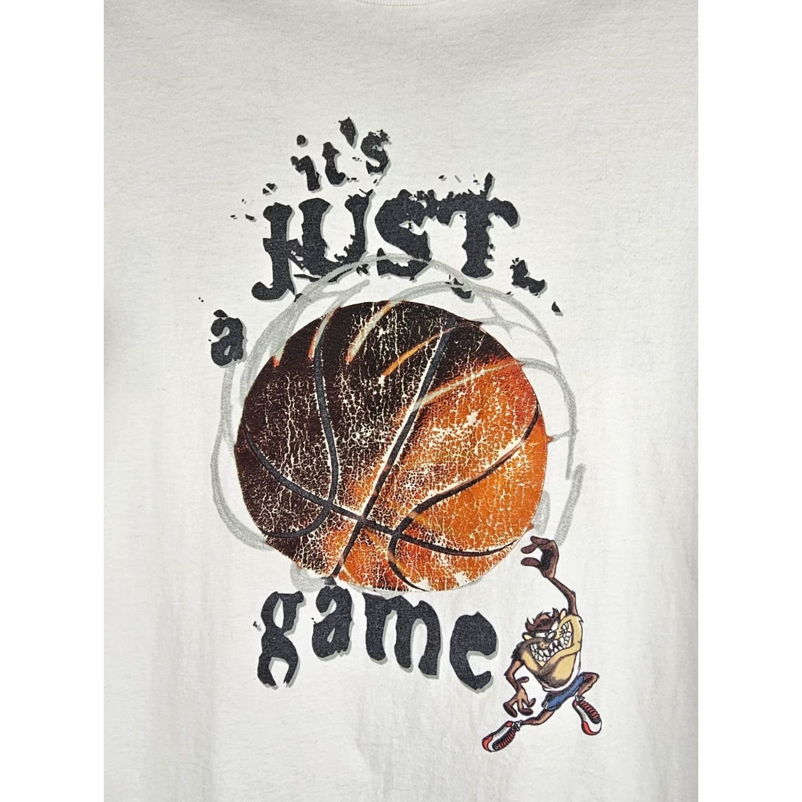 Vintage VINTAGE Warner Bros. TAZ IT'S JUST A GAME T-SHIRT SZ L White Cotton Short Sleeve Round Neck Mens 1996 2 SIDE PRINTS 21 INCH 28 INCH Size US L / EU 52-54 / 3 - 2 Thumbnail