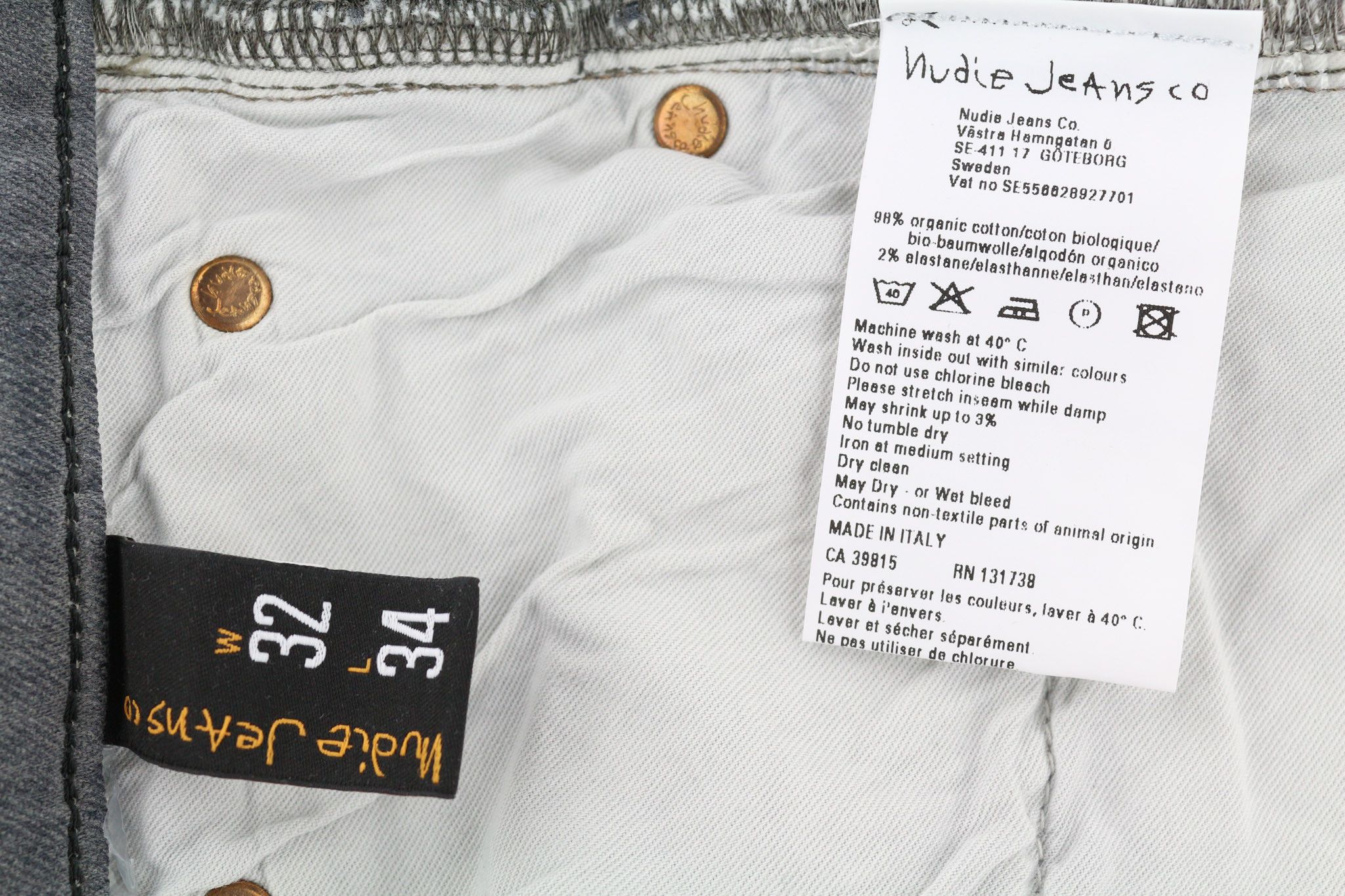 Nudie Jeans TIGHT LONG JOHN W32/L34 Organic Charcoal Leg Zip 80714 Size US 32 / EU 48 - 6 Thumbnail