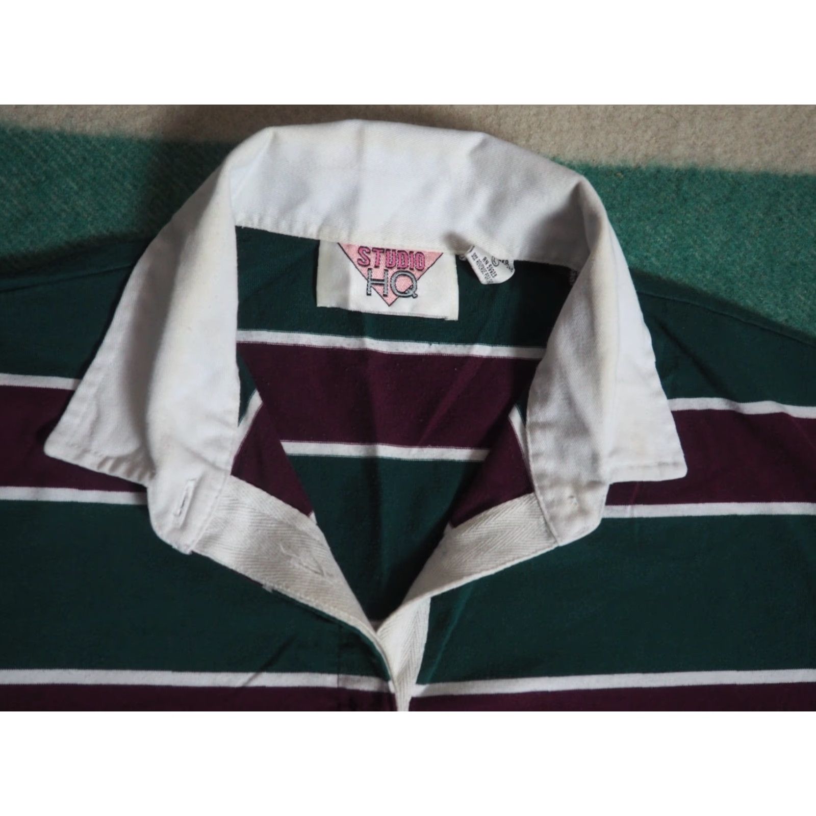Vintage VTG Studio HQ Rugby Shirt L/S Pullover Mens L green 1990s Polo Sportswear/Beach Cotton Blend Size US L / EU 52-54 / 3 - 3 Thumbnail