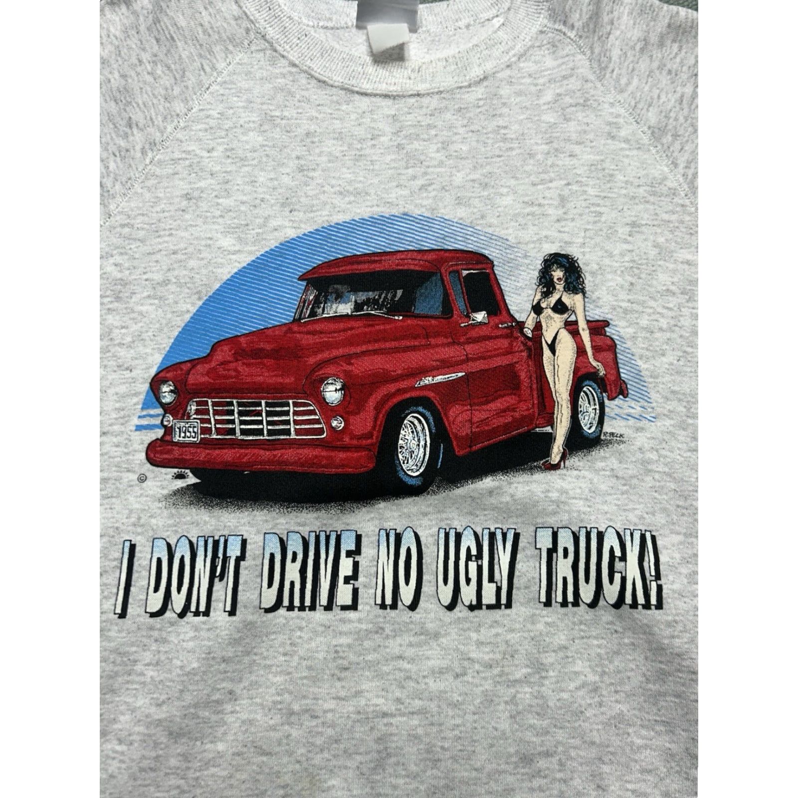Vintage VINTAGE Sweatshirt Crewneck I don’t drive no ugly truck babe funny XXL tall Gray Mens 80s Pullover Size US XXL / EU 58 / 5 - 2 Thumbnail