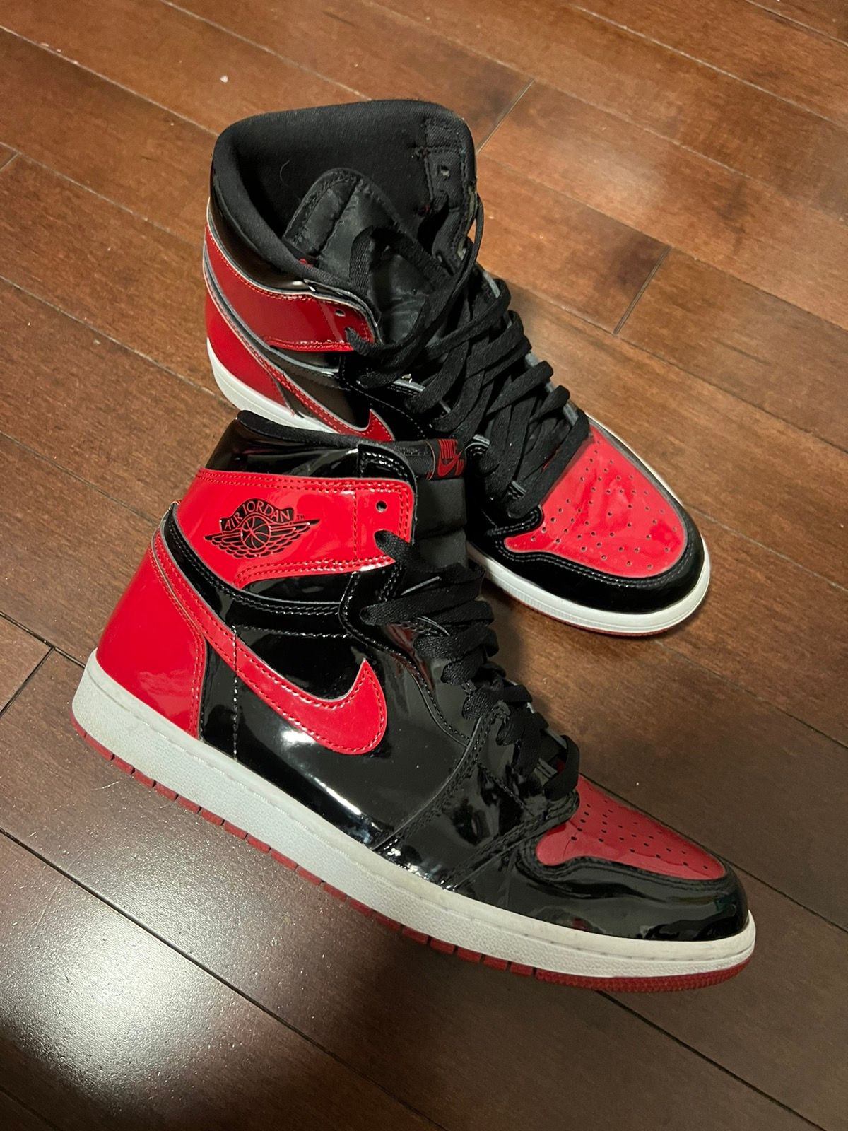Pre-owned Jordan Nike Jordan 1 High Patent Bred Shoes In Red