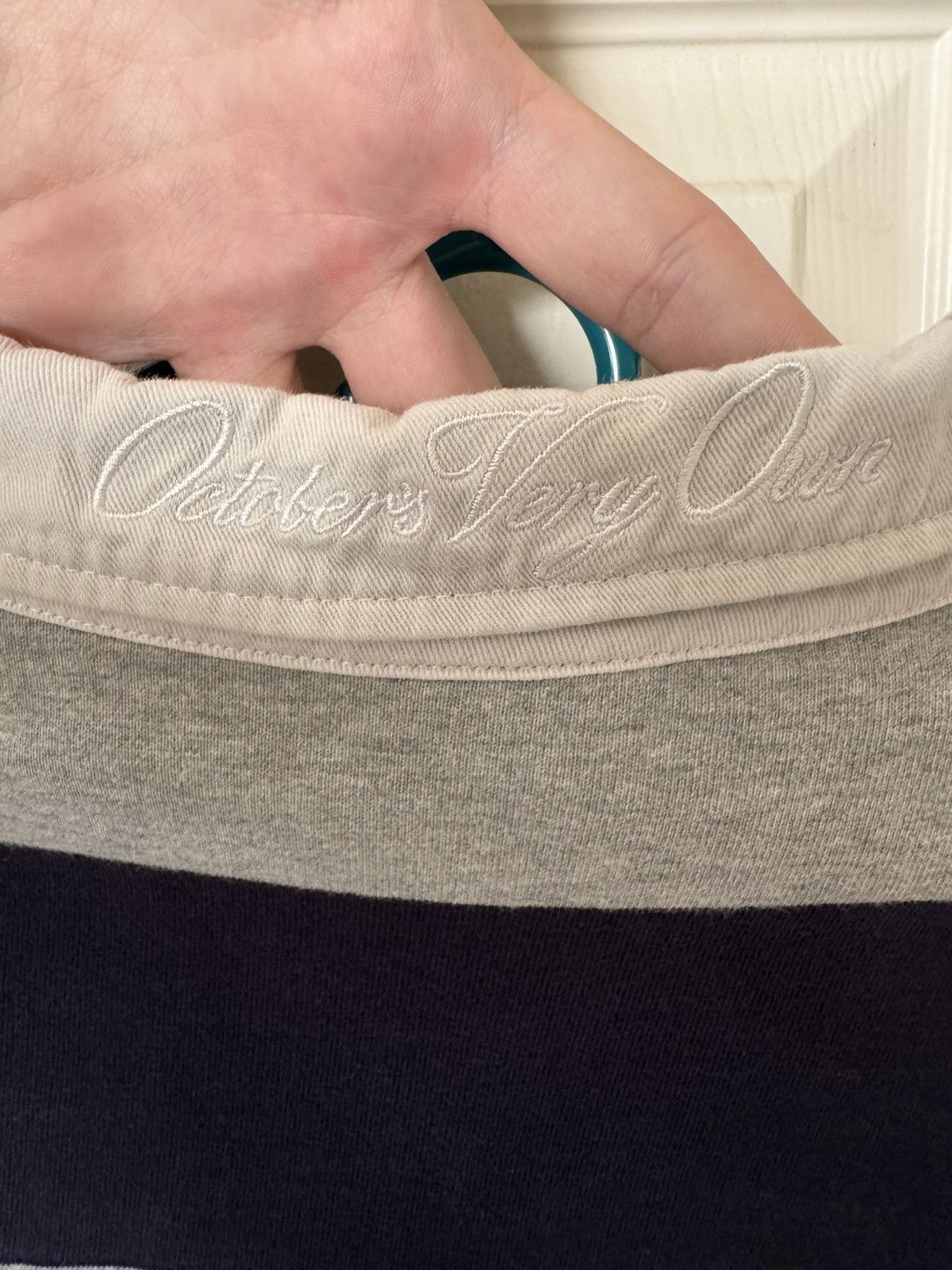 October's Very Own Octobers Very Own Blue/Grey Striped Collared Rugby Shirt Size US L / EU 52-54 / 3 - 5 Thumbnail