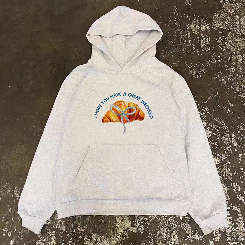 Vintage Gray retro croissant print hoodie y2k Size US M / EU 48-50 / 2 - 1 Thumbnail