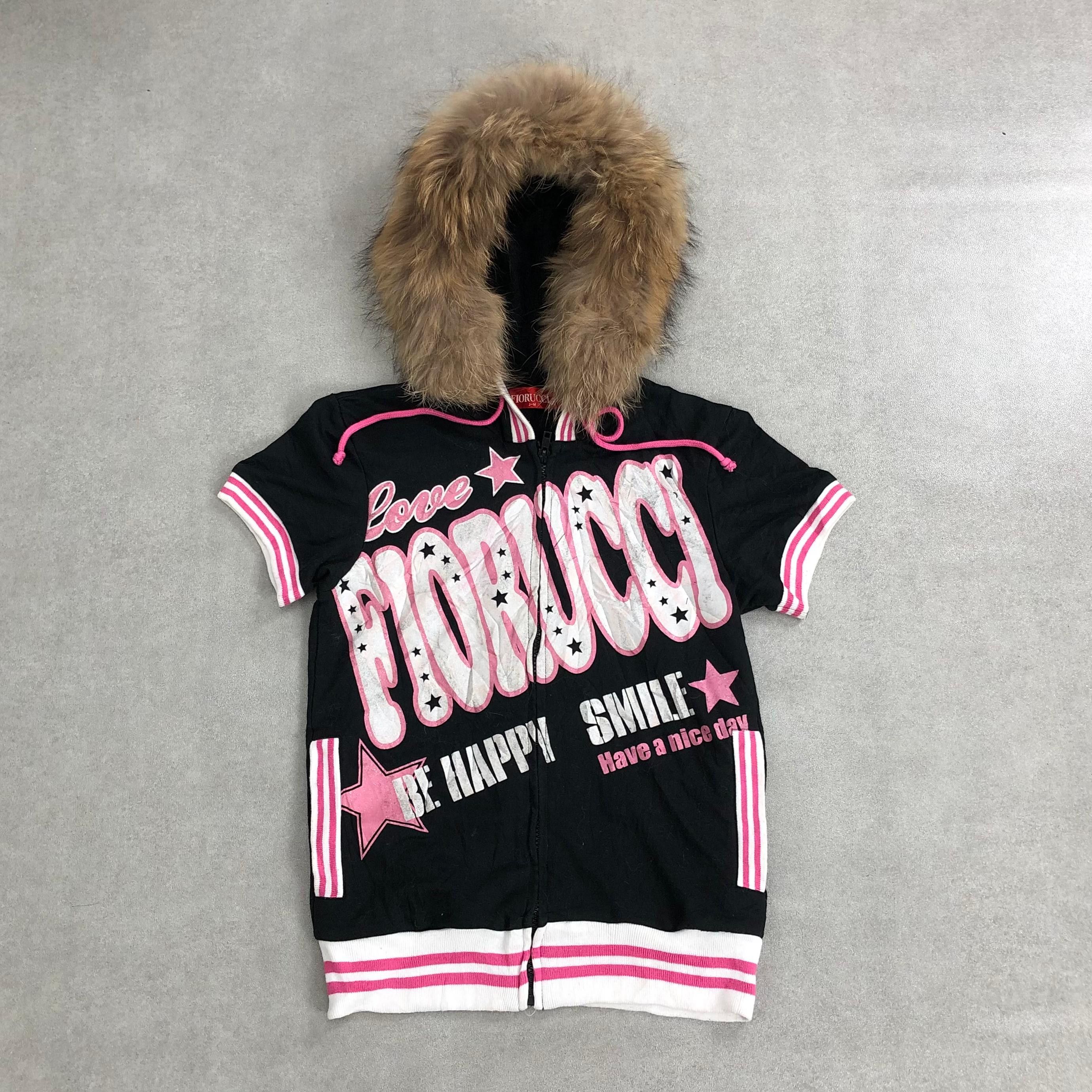 Japanese Brand 2000s Fiorucci Lgb Gothic Poem Fur Short Sleeve Zip Hoodie Size US S / EU 44-46 / 1 - 1 Thumbnail