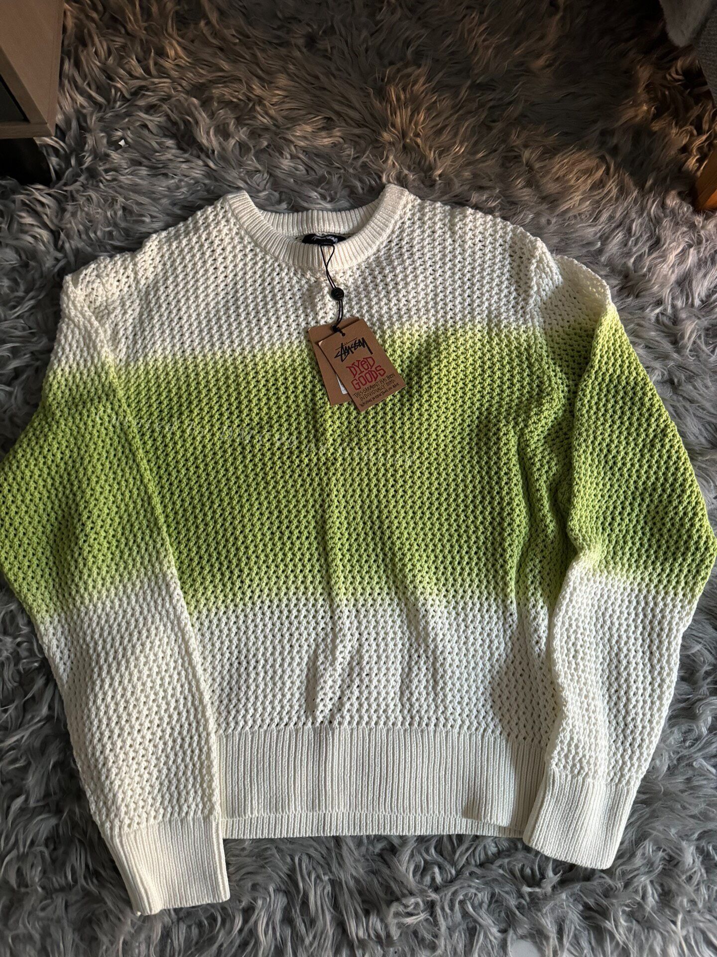 Stussy Stussy White Green Gradient Hollow-out Sweater Size US L / EU 52-54 / 3 - 1 Thumbnail