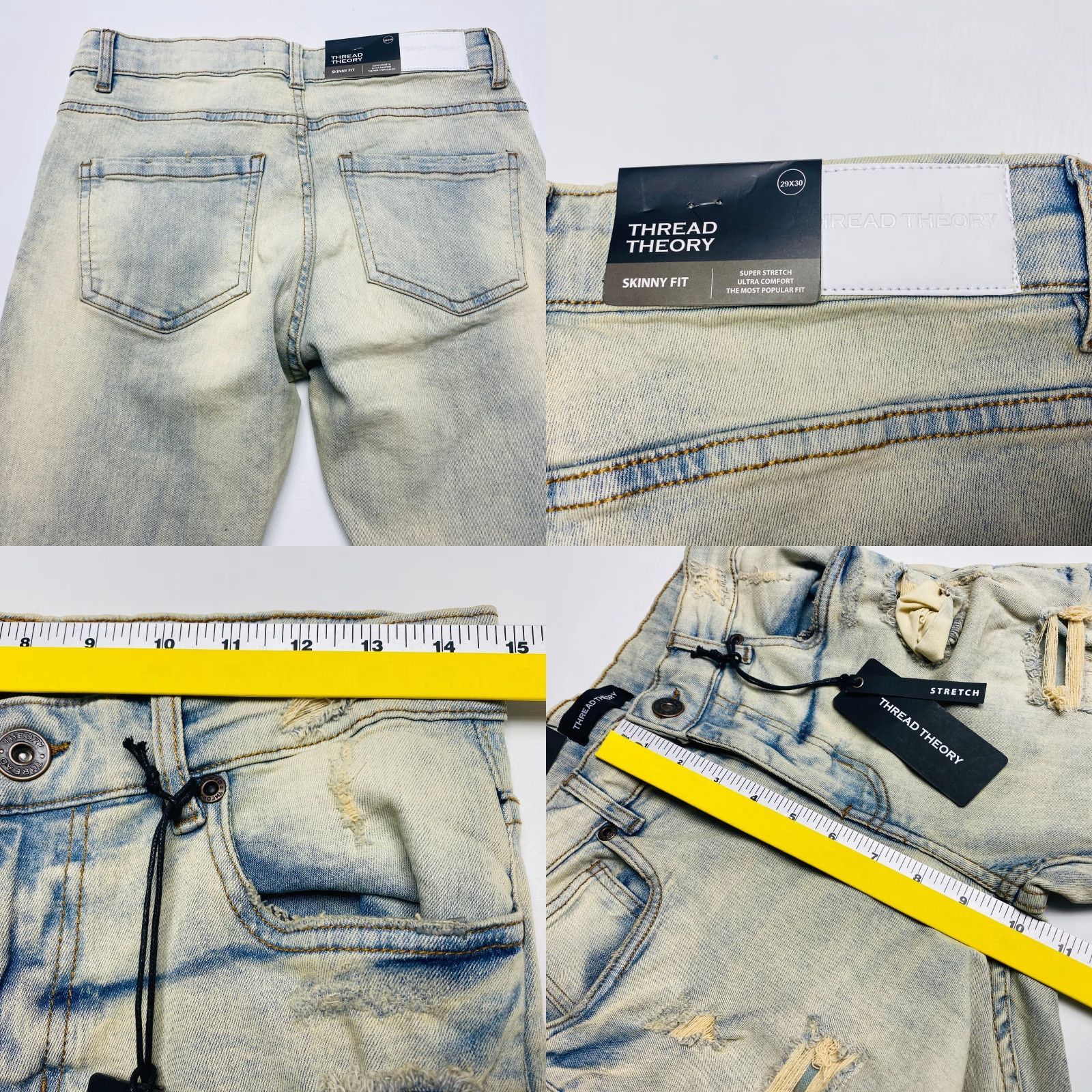 Theory NWT Thread Theory Jeans Mens 29x30 Sand Blue Distressed Skinny Fit Stretch NEW Size US 29 - 8 Thumbnail