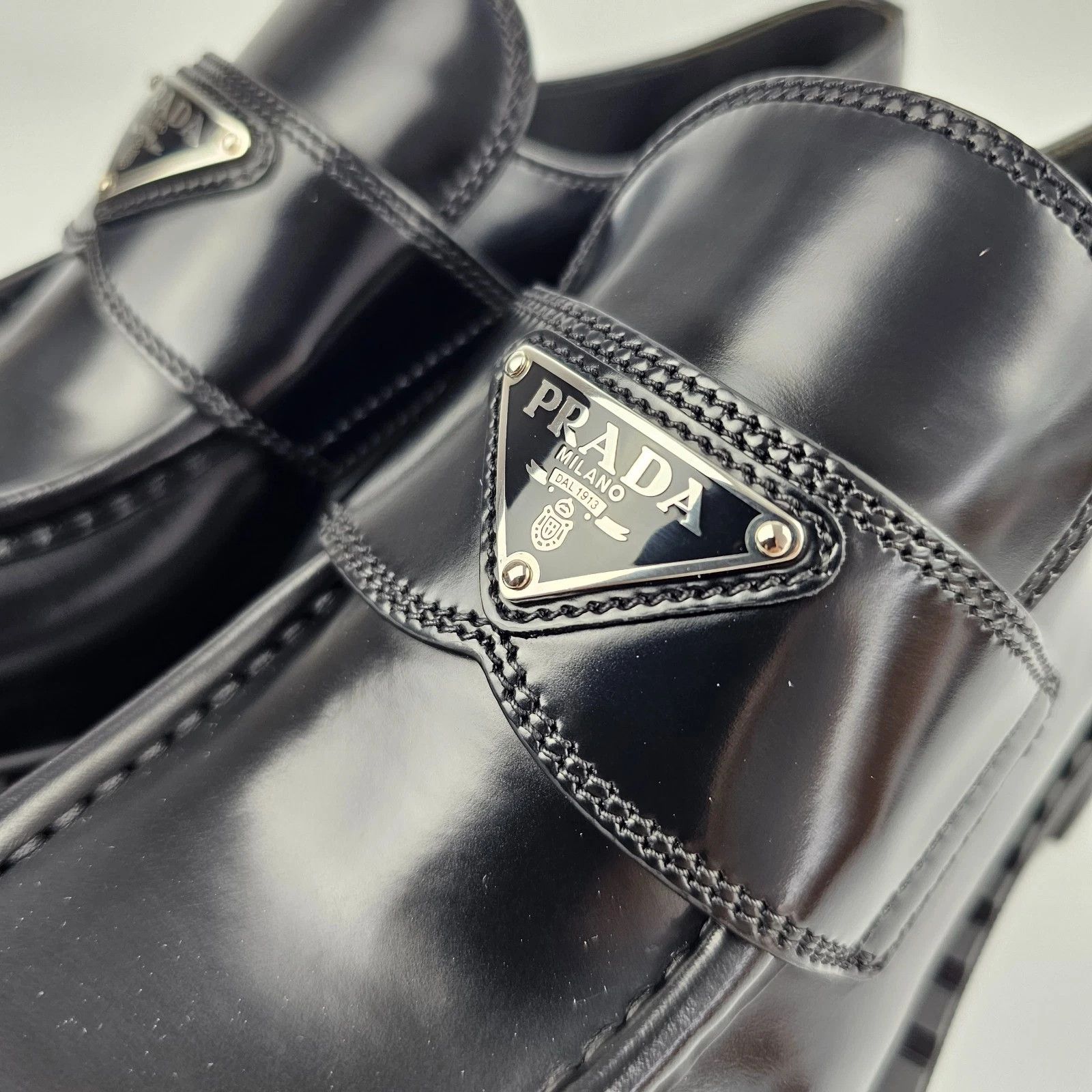 Prada PRADA Chocolate Black Leather Loafers New & Authentic Size US 11 / IT 41 - 7 Thumbnail
