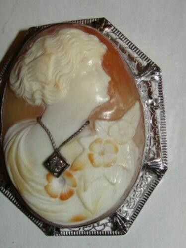 Other 14ktGold Shell Habille Psyche Cameo Pin Pendant with Diamond Size ONE SIZE - 2 Thumbnail