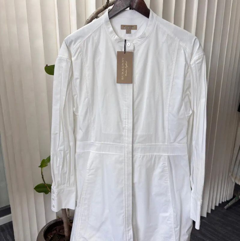 Burberry Burberry White Cotton Women's Dress Size L / US 10 / IT 46 - 1 Thumbnail