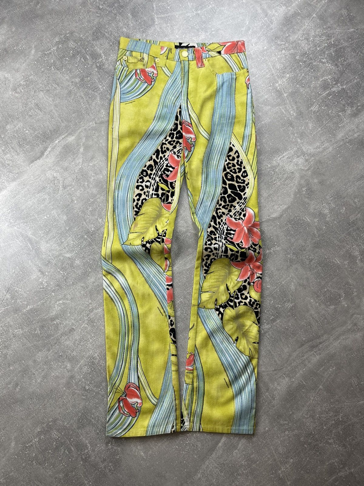 Other Rocco Barocco Tropical Y2K Leopard Zebra Floral Flared Pants Size 28" / US 6 / IT 42 - 2 Thumbnail