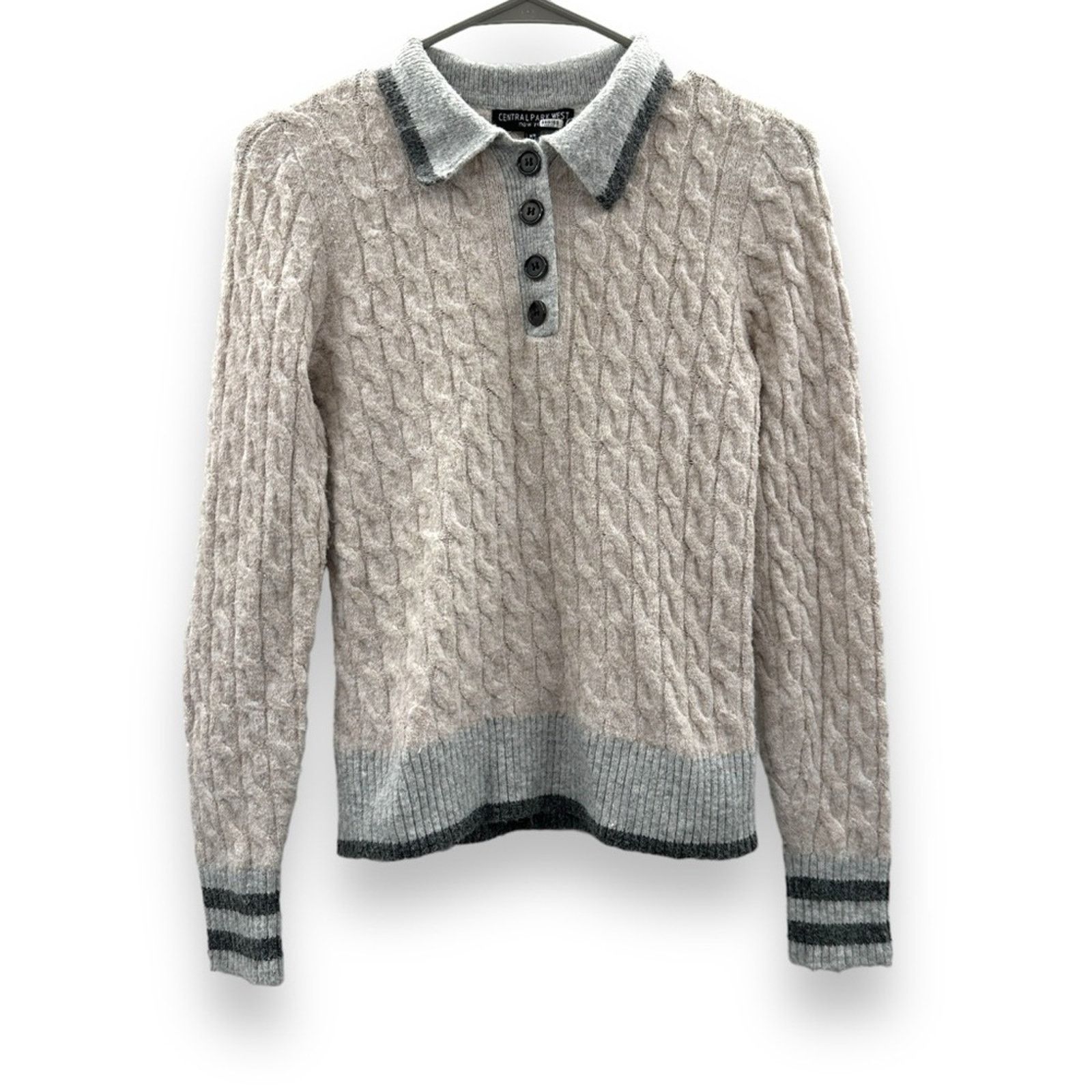 Central Park West RTR Central Park West Bobbie Cream Cable Knit Polo Sweater Size XXS / US 00 / IT 34 - 2 Thumbnail