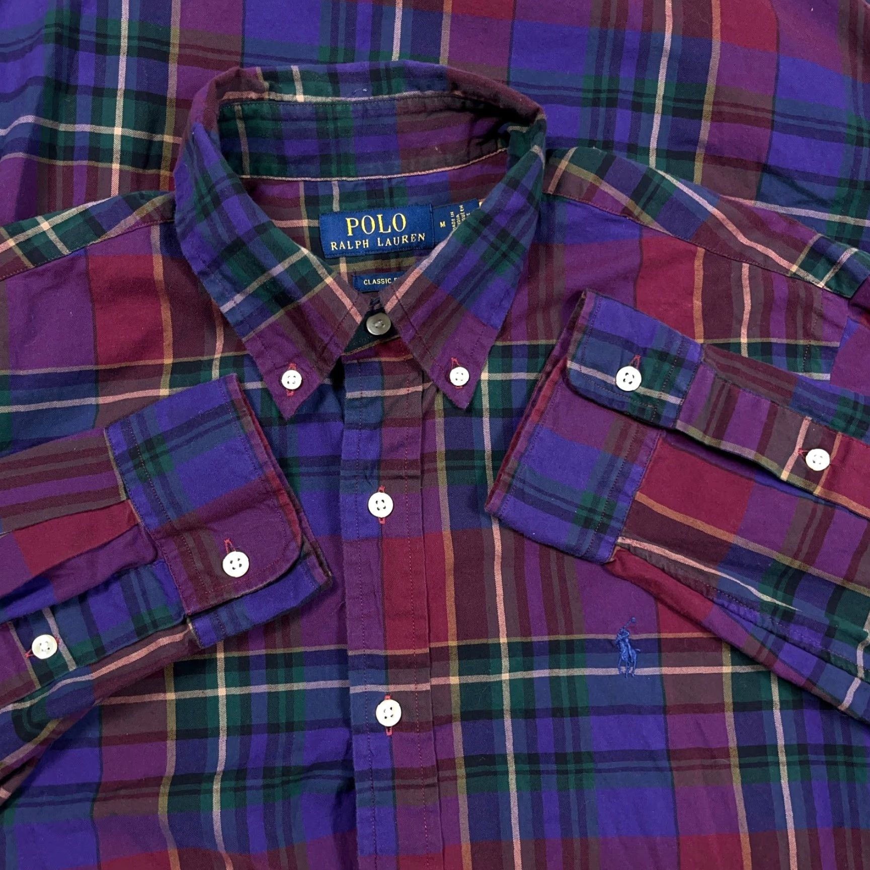 Polo Ralph Lauren Polo Ralph Lauren Shirt Men Medium Purple Red Plaid Button-Up Classic Fit Size 40R - 2 Thumbnail