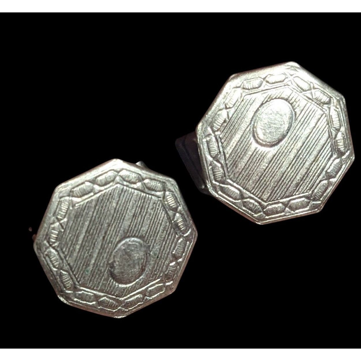 Other Vintage Etched Geometric Silver Tone Snap Cufflinks Size ONE SIZE - 2 Thumbnail