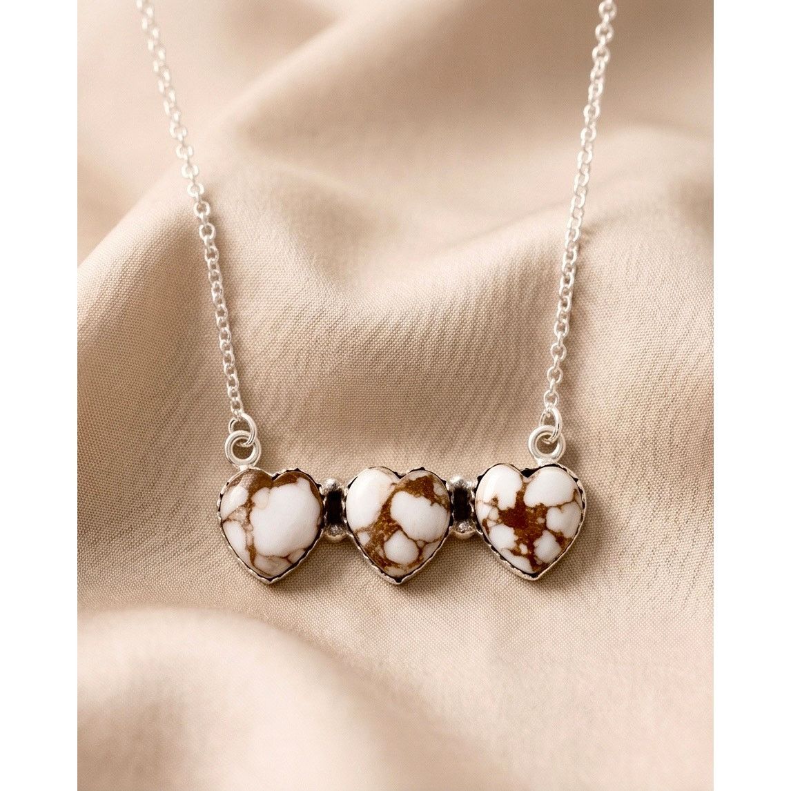 & Other Stories Wild Horse Jasper Three Stone Heart Necklace Sterling Silver Size ONE SIZE - 7 Thumbnail