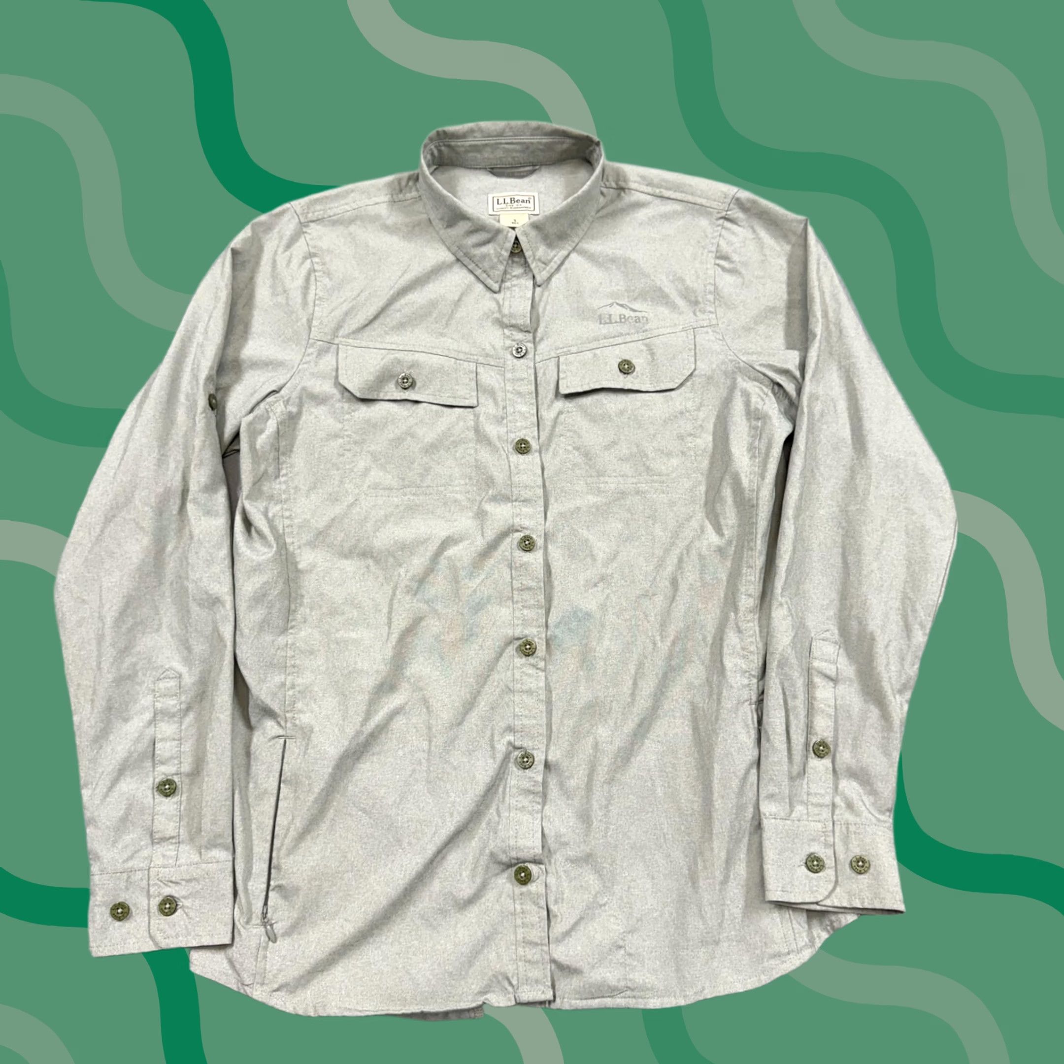 Vintage L.L. Bean Shirt Womens Small Gray Solid Long Sleeve Button Up Hiking performance Size S / US 4 / IT 40 - 1 Thumbnail