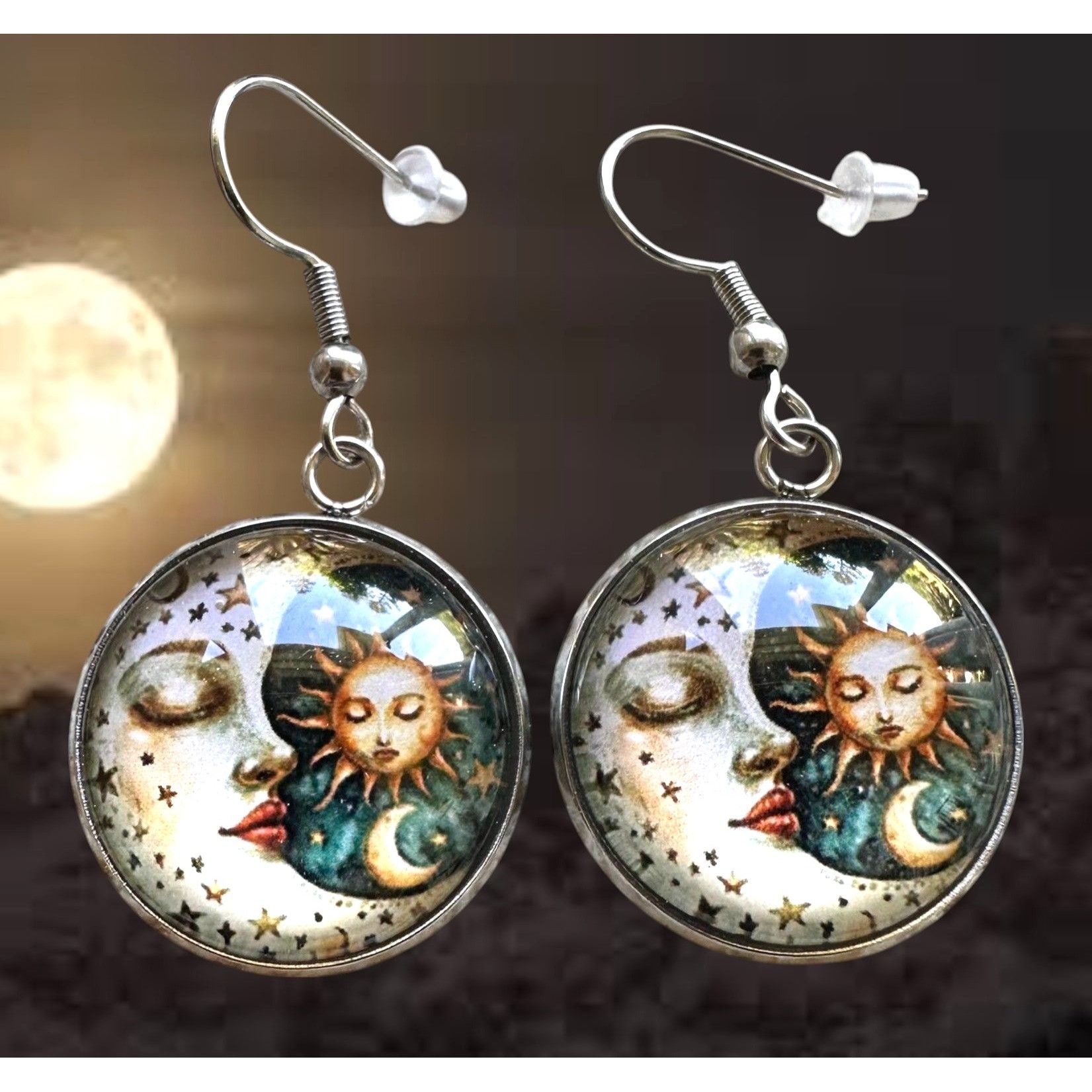 Handmade Moon Star Sun Earrings Navy Blue Eclectic Planet Astrology Z Size ONE SIZE - 6 Thumbnail