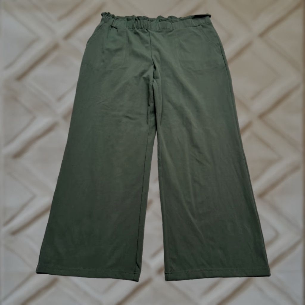 Joie Joie Wide-Leg Pants Womens XL Olive Green Elastic Waist 36x29.5 Casual Travel Pockets Dress Pants Modern 90s Theme, Regular Fit Mens Womens Girls Boys Size 40" / US 18 - 1 Thumbnail