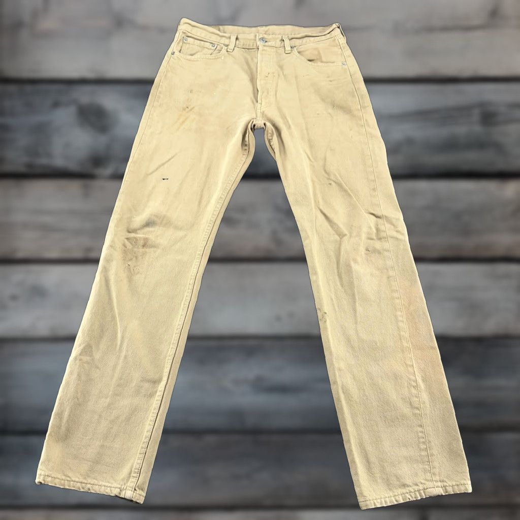 VINTAGE Levi's 501 Jeans Mens 34x34 Light Wash Distressed 90s Straight Regular Beige Brown USA 90s Mens Jeans