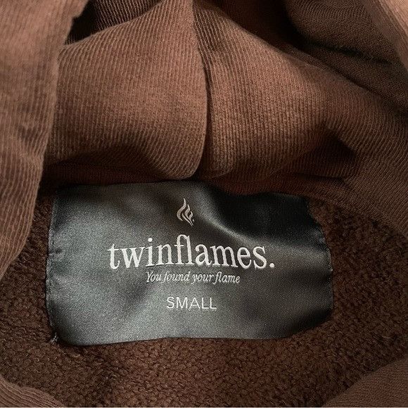 NEW TWIN FLAMES WHEN TWO SOULS MEET BROWN HOODIE SZ SMALL S