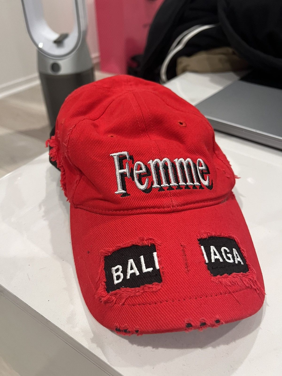 image of Balenciaga Femme Upcylced Hat in Red, Men's