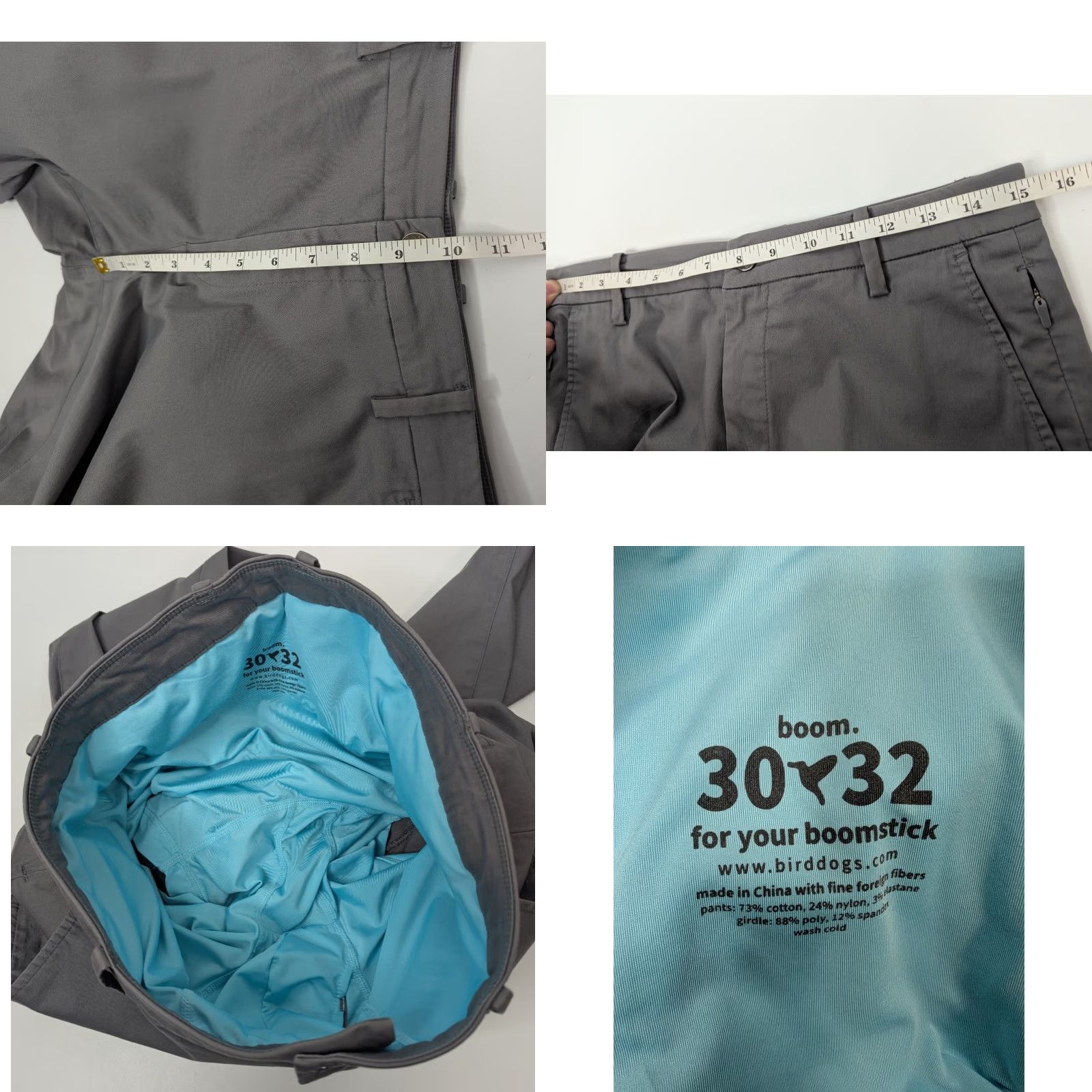 Vintage Birddogs Pants Lined Gray Stretch Men's 30x32 Chino Slim Casual Pockets Logo Zipper Button Size US 30 / EU 46 - 8 Thumbnail