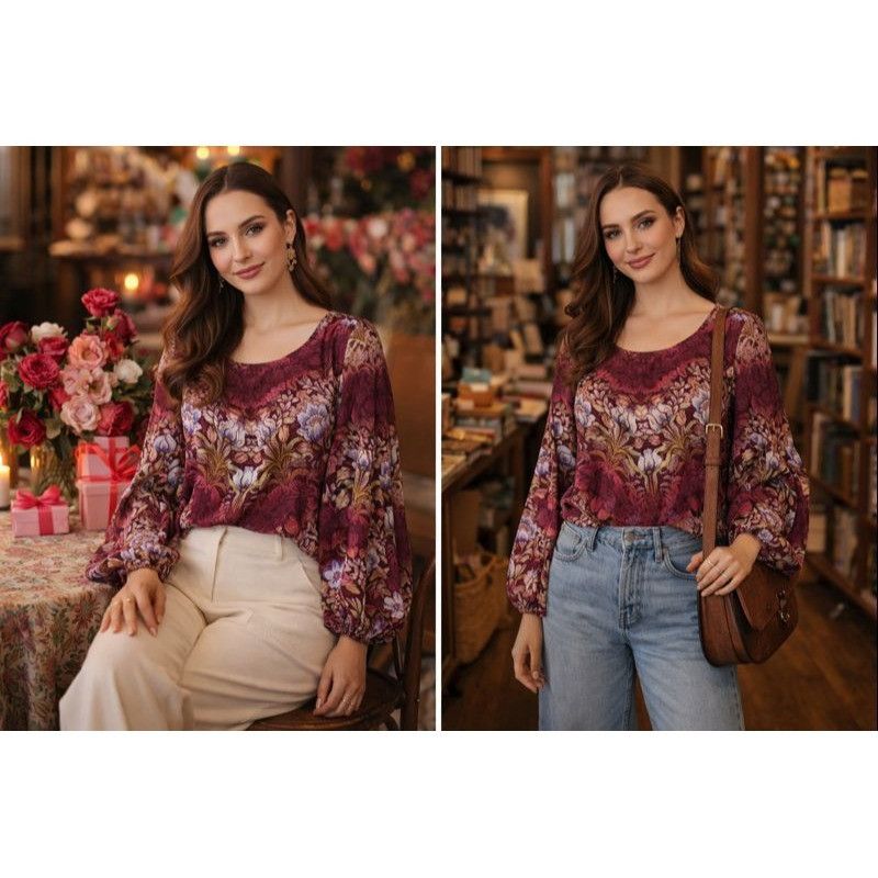 Other Valerie Stevens Women’s Floral Blouse 1X Burgundy Long Sleev Size XL / US 12-14 / IT 48-50 - 1 Thumbnail