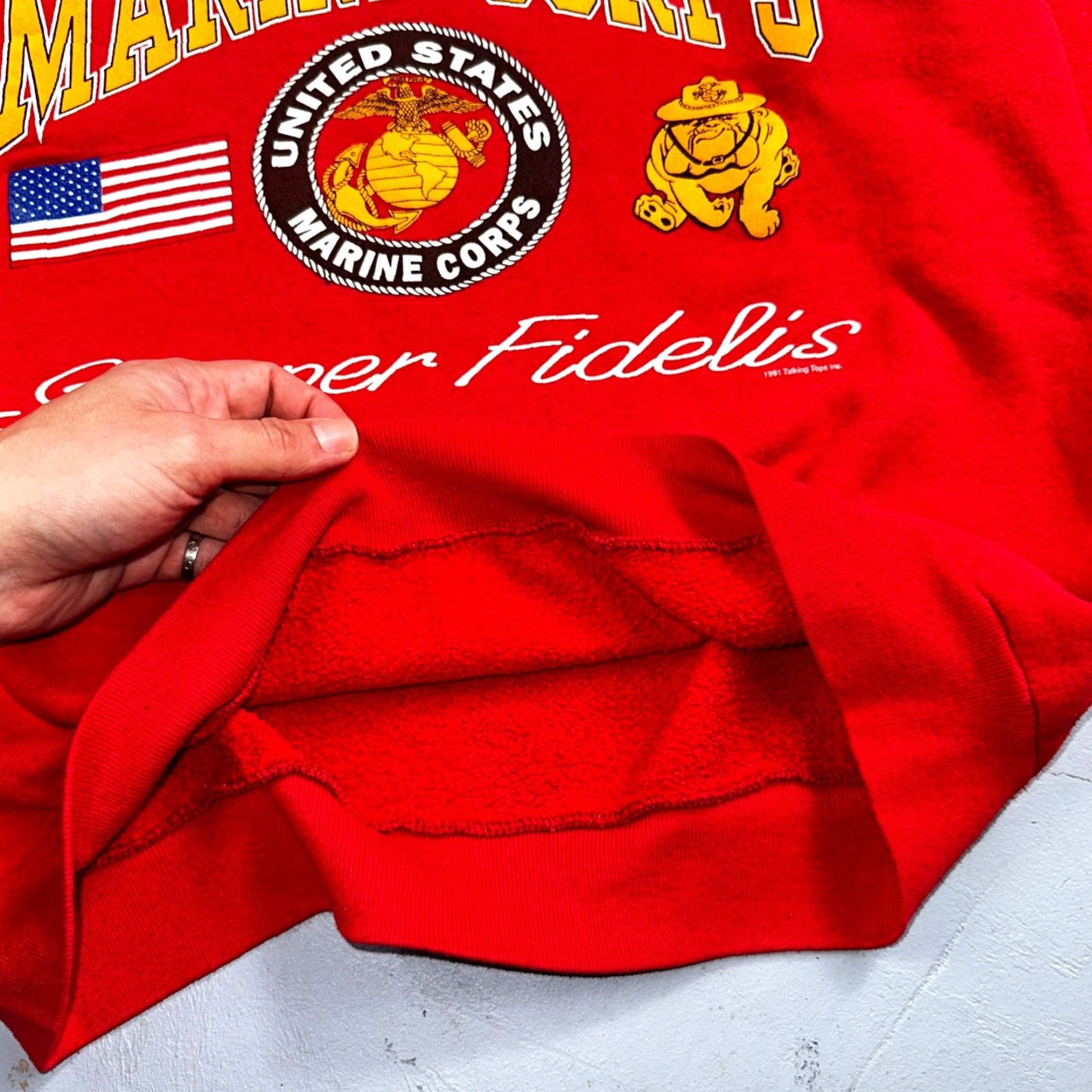 Fruit Of The Loom VINTAGE USMC Sweatshirt Red 90s Semper Fidelis FOTL Crewneck Pullover Mens L Size US L / EU 52-54 / 3 - 5 Thumbnail
