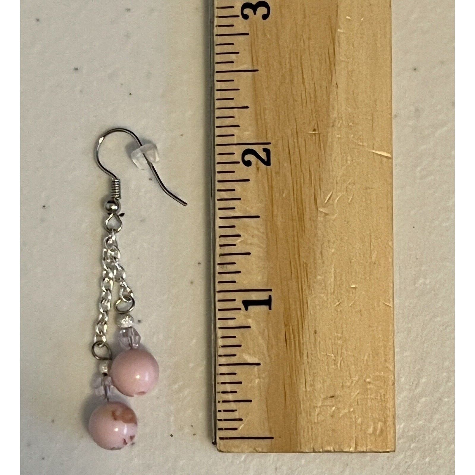 Handmade Pink Turquoise Crystal Beaded Drop Dangle Earrings Hook Size ONE SIZE - 4 Thumbnail