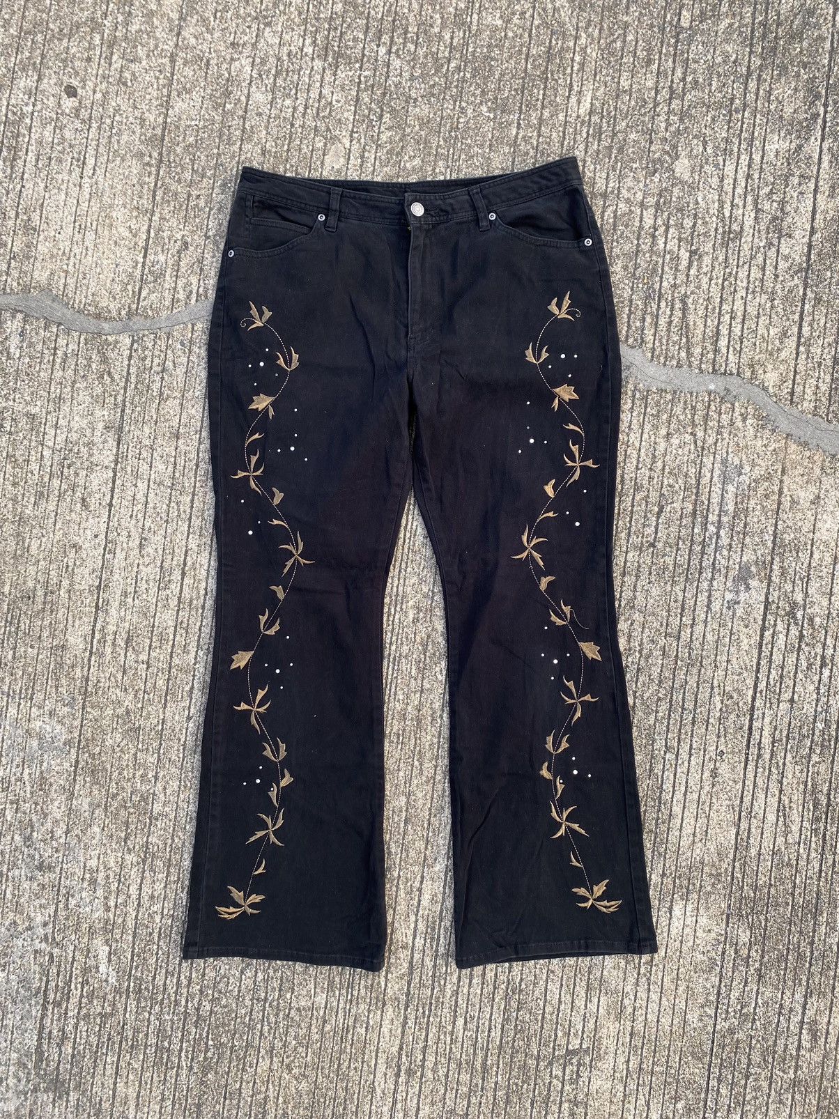Japanese Brand × Vintage JOHN JELLO Flared Flower Black Pants Size US 32 / EU 48 - 1 Thumbnail