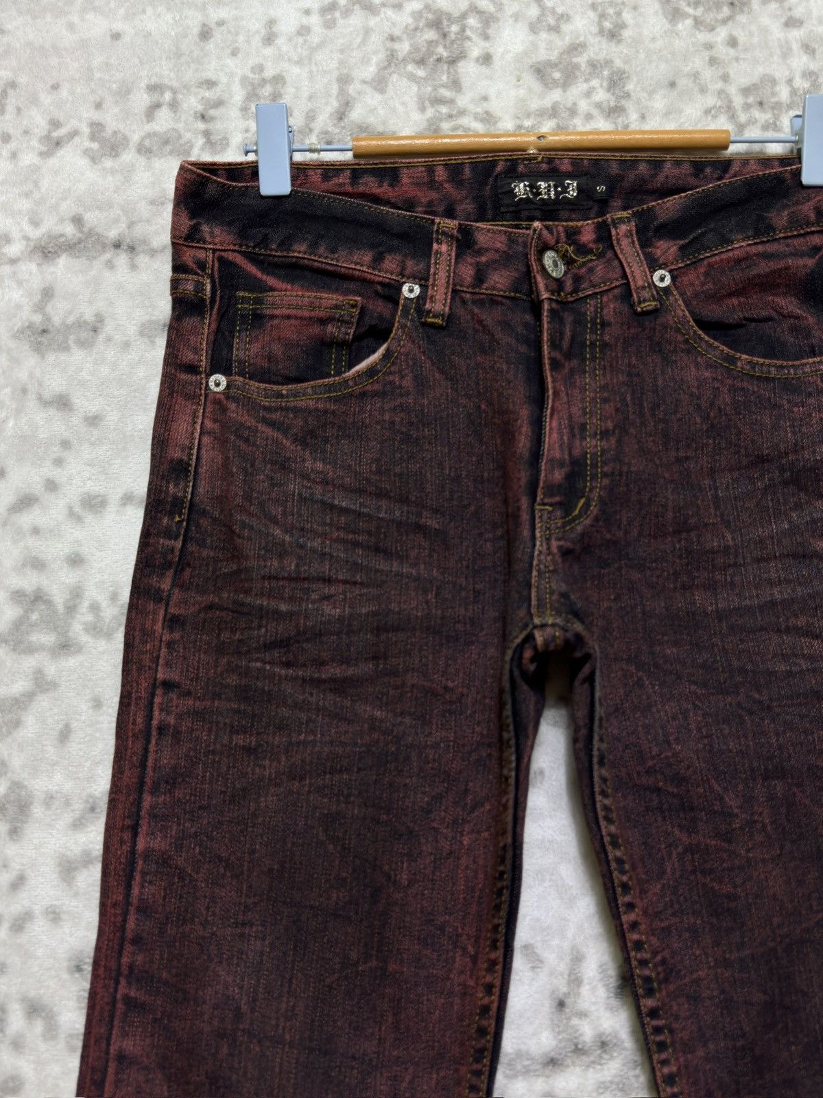 Japanese Brand Archive K.U.I Red Wash Skinny Denim Jeans Early 2000s Size US 29 - 4 Thumbnail