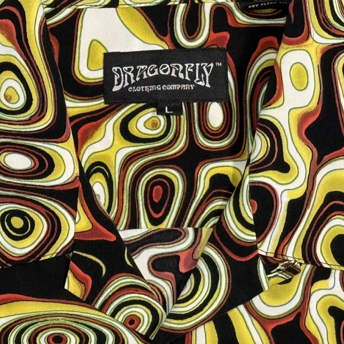 Dragonfly Psychedelic Abstract Print Button Shirt - 70s Boho Art Wave Size US L / EU 52-54 / 3 - 4 Thumbnail