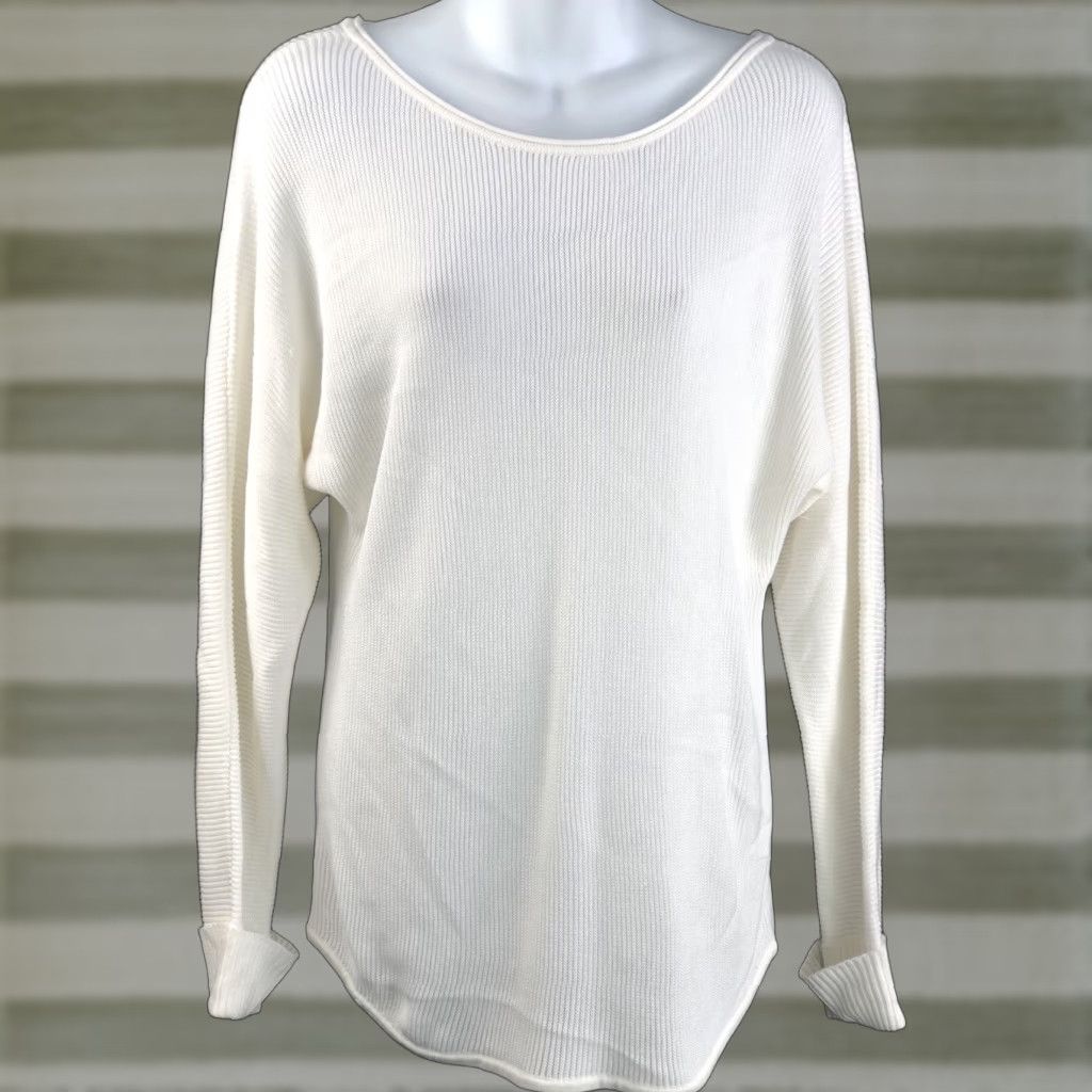 Vintage NY & Co Sweater S Ivory Asymmetrical Strappy Back Cuffed LongSleeve Boho Shirt Womens Size S / US 4 / IT 40 - 1 Thumbnail