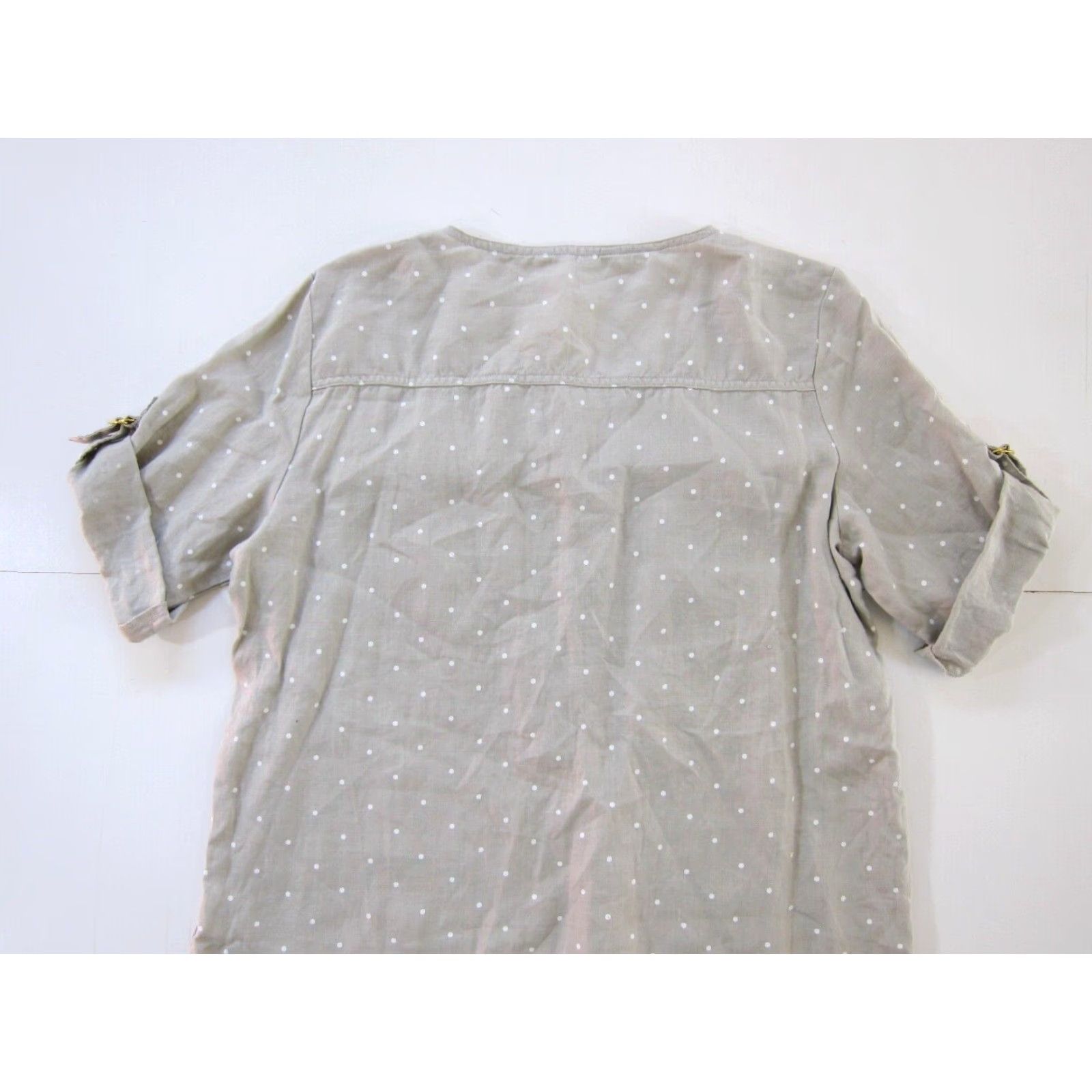 Ellen Tracy Ellen Tracy Blouse Tunic 100% Linen White Brown Polka Dot Gold Zip Pocket Large Size L / US 10 / IT 46 - 6 Thumbnail