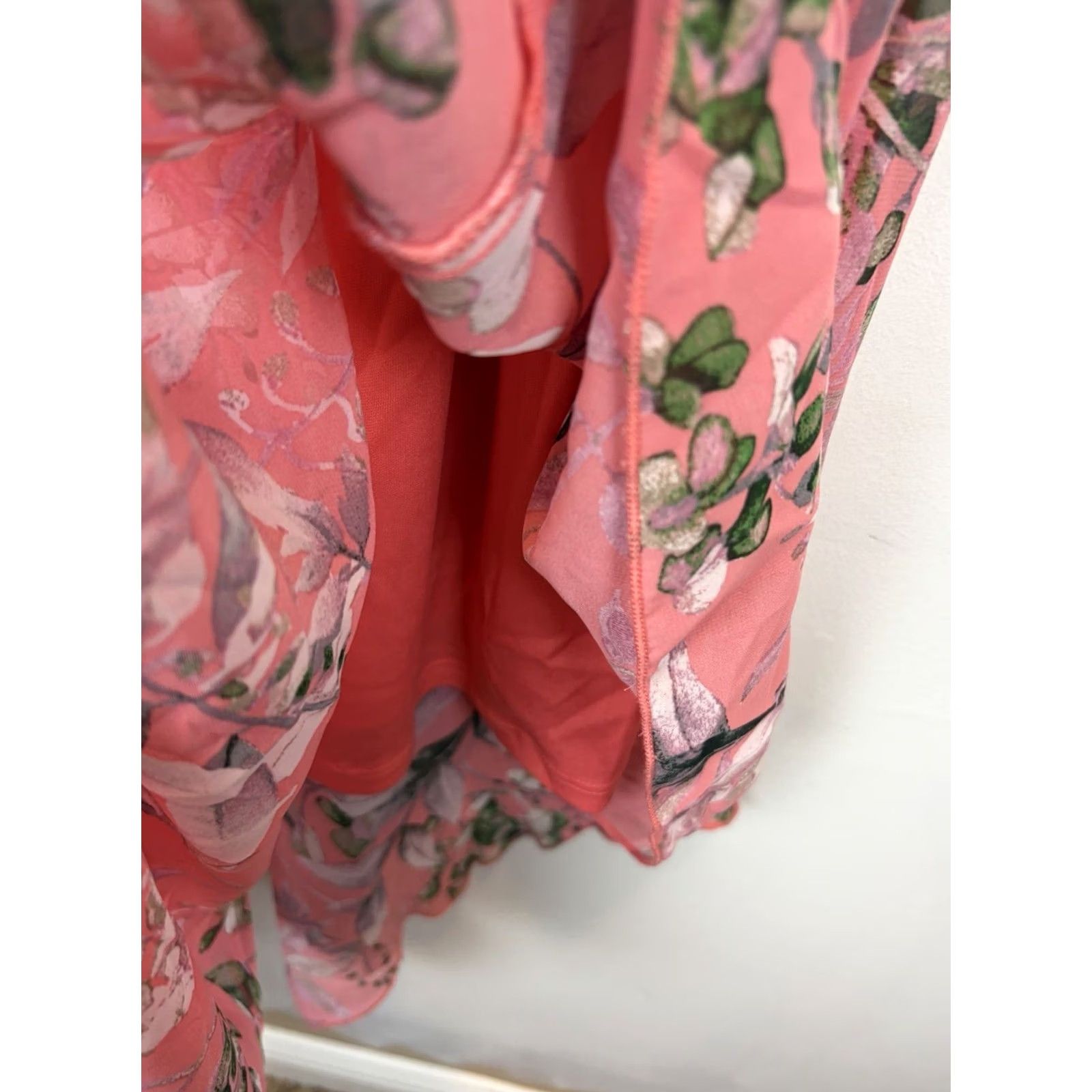 Vintage Robbir Bee Floral Midi Dress Womens 14 Drape Neck Chiffon Asymmetric Hem Flutter Sleeve PULLOVER Size XL / US 12-14 / IT 48-50 - 7 Thumbnail