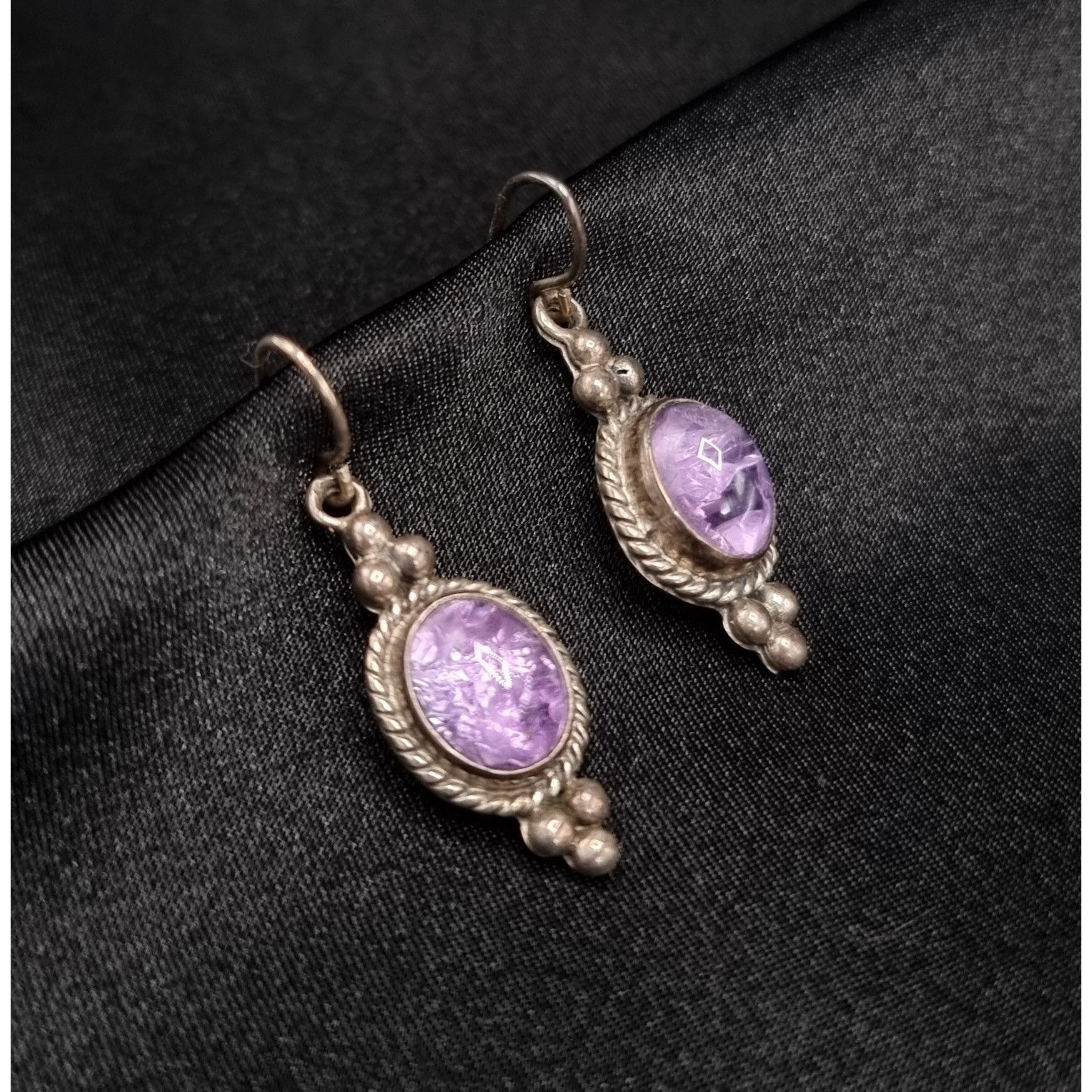 Vintage Vintage Early 2000's Amethyst 925 Sterling Silver Dangle Ear Size ONE SIZE - 2 Thumbnail