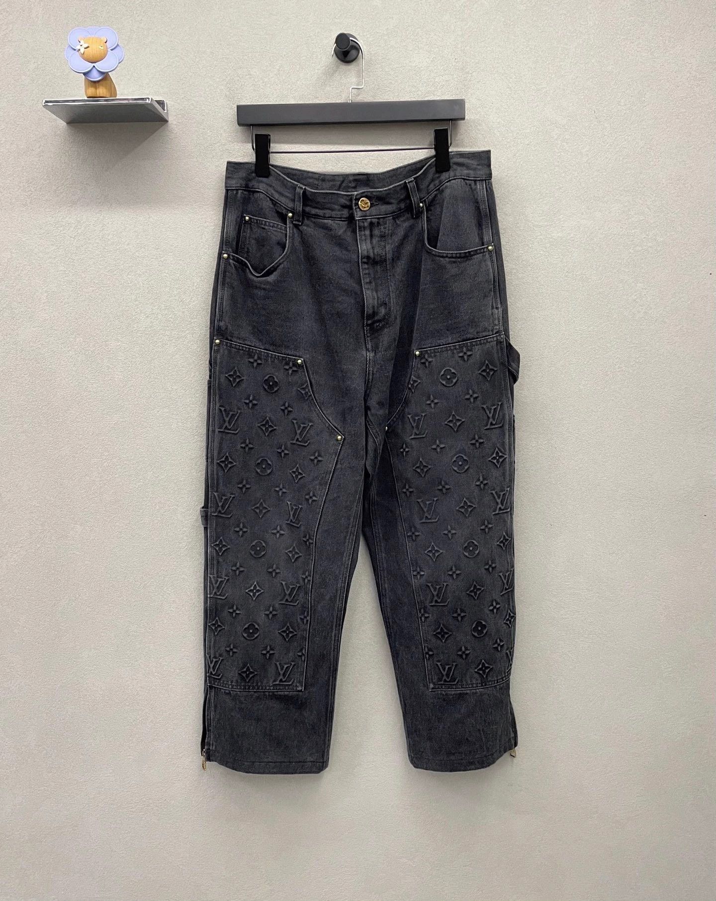 black distressed denim work pants by LV