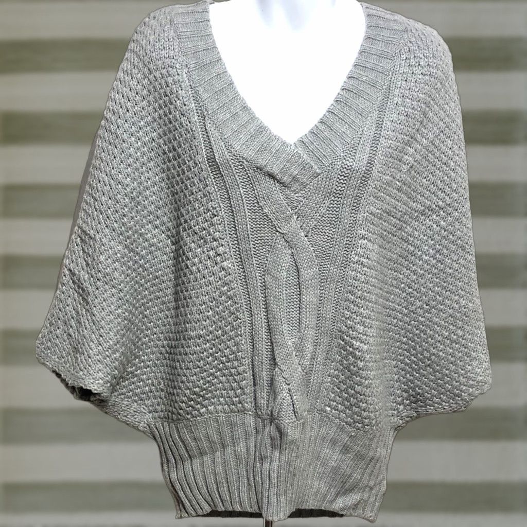Vintage ANA Crochet Knit Sweater XL Gray Butterfly Sleeves V-Neck CottageCore Womens Pullover Knit Size XL / US 12-14 / IT 48-50 - 1 Thumbnail