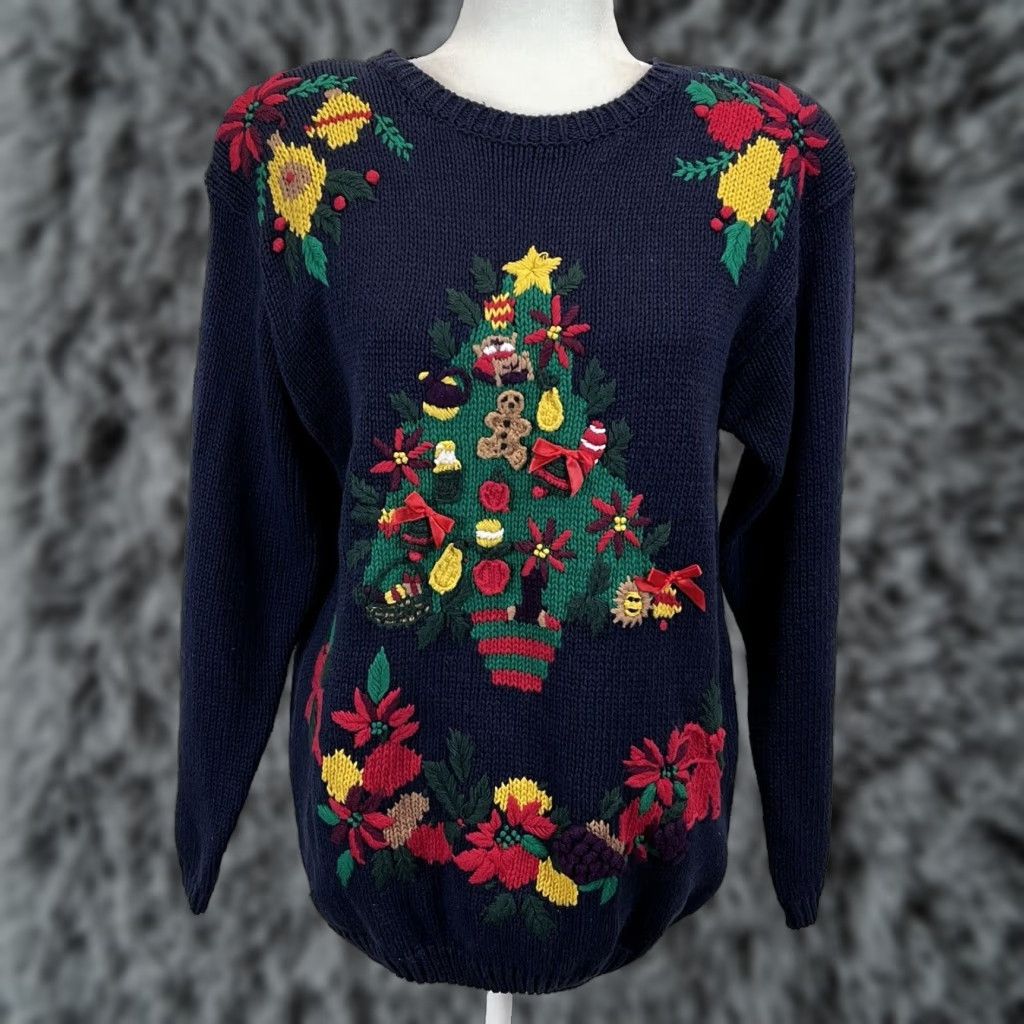 Vintage VINTAGE Bryn Connelly Christmas Sweater Shirt Women’s Small Navy 1980s Deadstock Ramie Blend NWT NOS Christmas Party Women Size S / US 4 / IT 40 - 1 Thumbnail