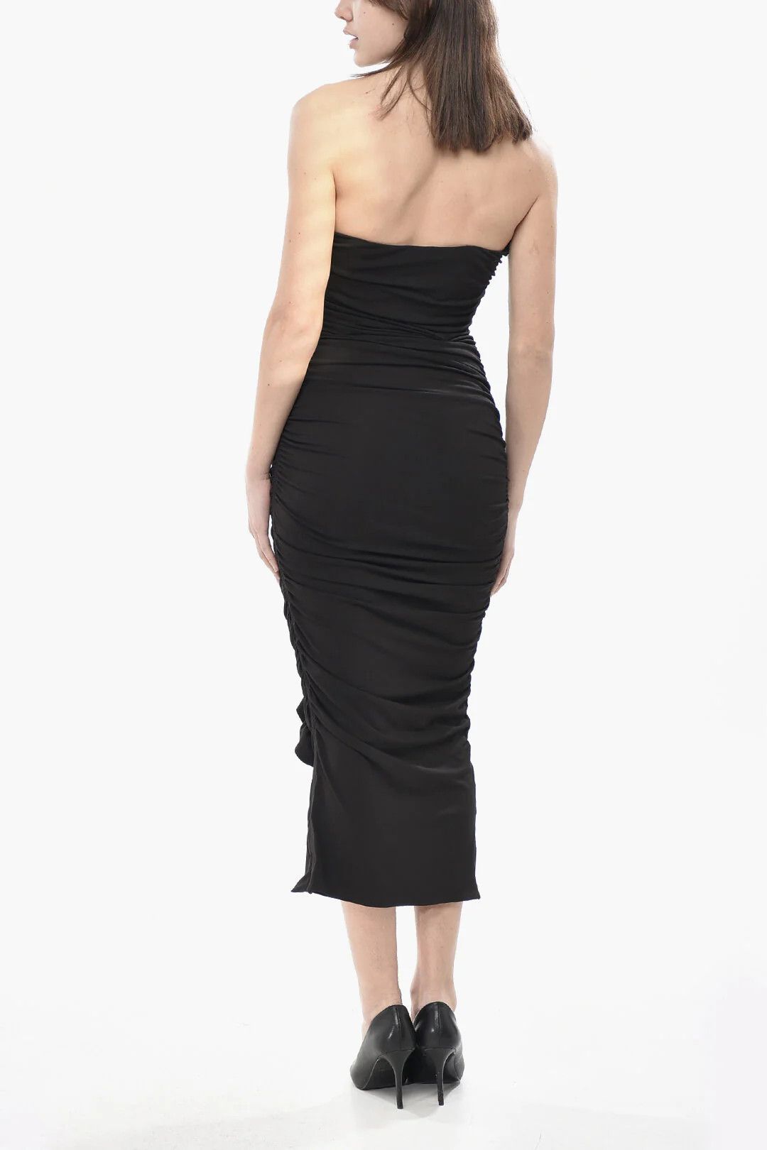 The Attico og1mm0426 Strapless Draped Sheath Dress in Black Size S / US 4 / IT 40 - 2 Thumbnail