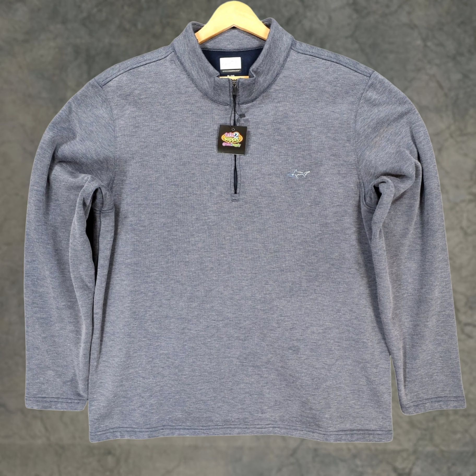 Logo 7 Greg Norman Pullover Mens XL Blue Long Sleeve Quarter Zip Sweater Shark Logo Size US XL / EU 56 / 4 - 1 Thumbnail