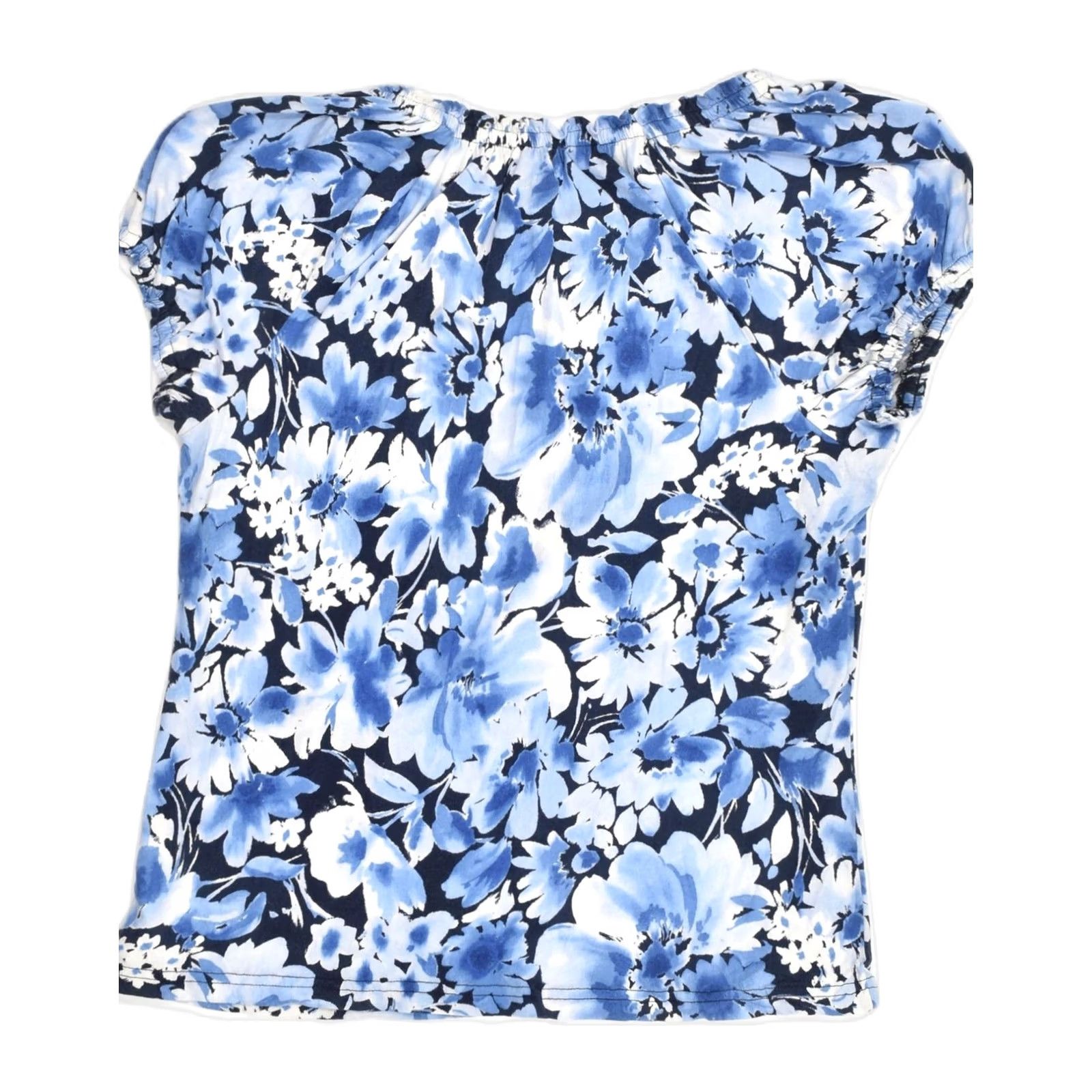 Chaps CHAPS Womens Short Sleeve Blouse Top Blue Floral Medium UK 12 Size M / US 6-8 / IT 42-44 - 2 Thumbnail